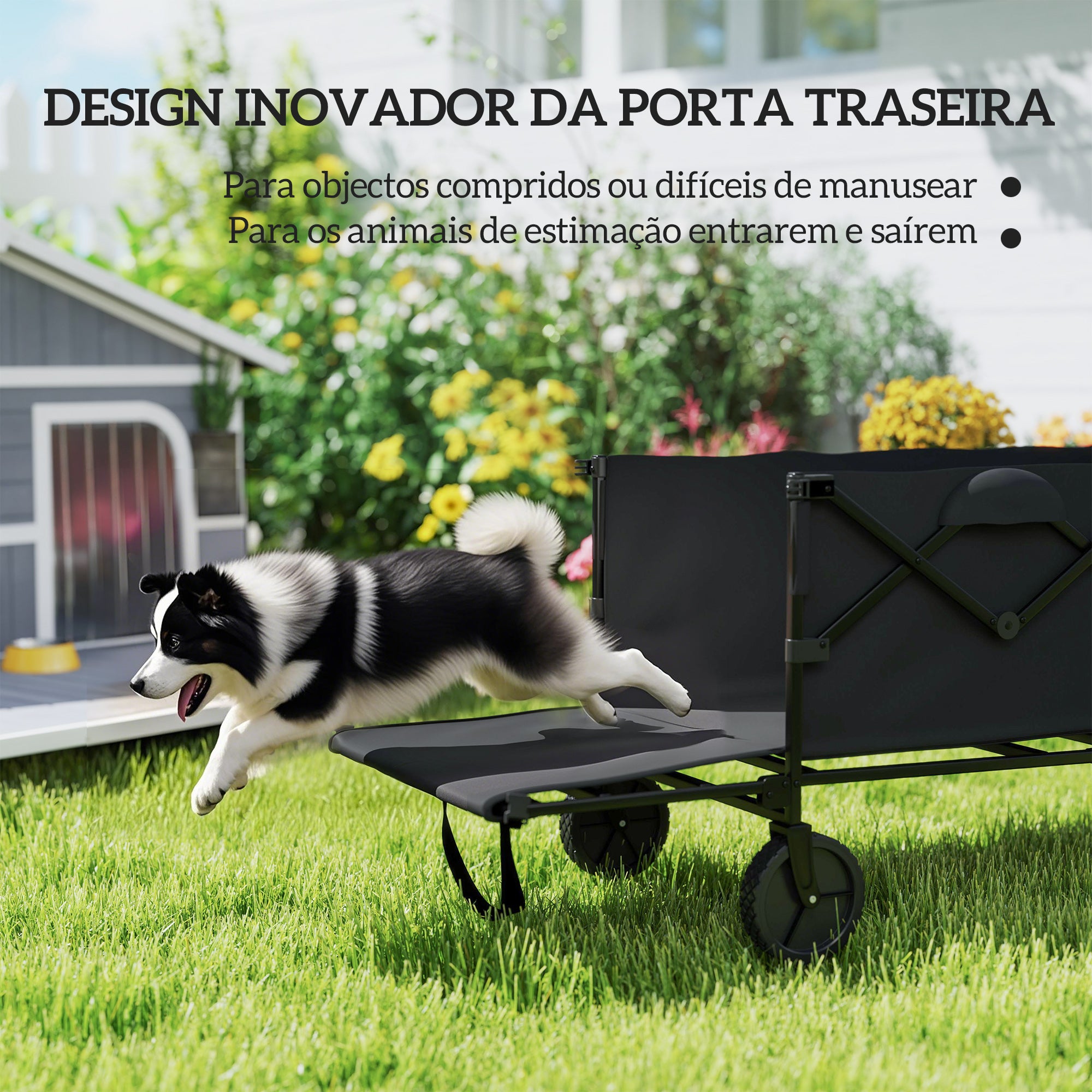 Carrinho de Transporte Dobrável com Rodas Grandes 95x55x102 cm Preto