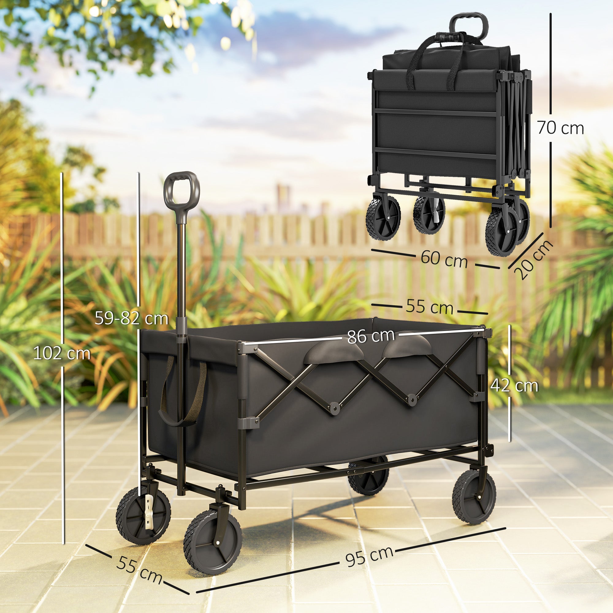 Carrinho de Transporte Dobrável com Rodas Grandes 95x55x102 cm Preto