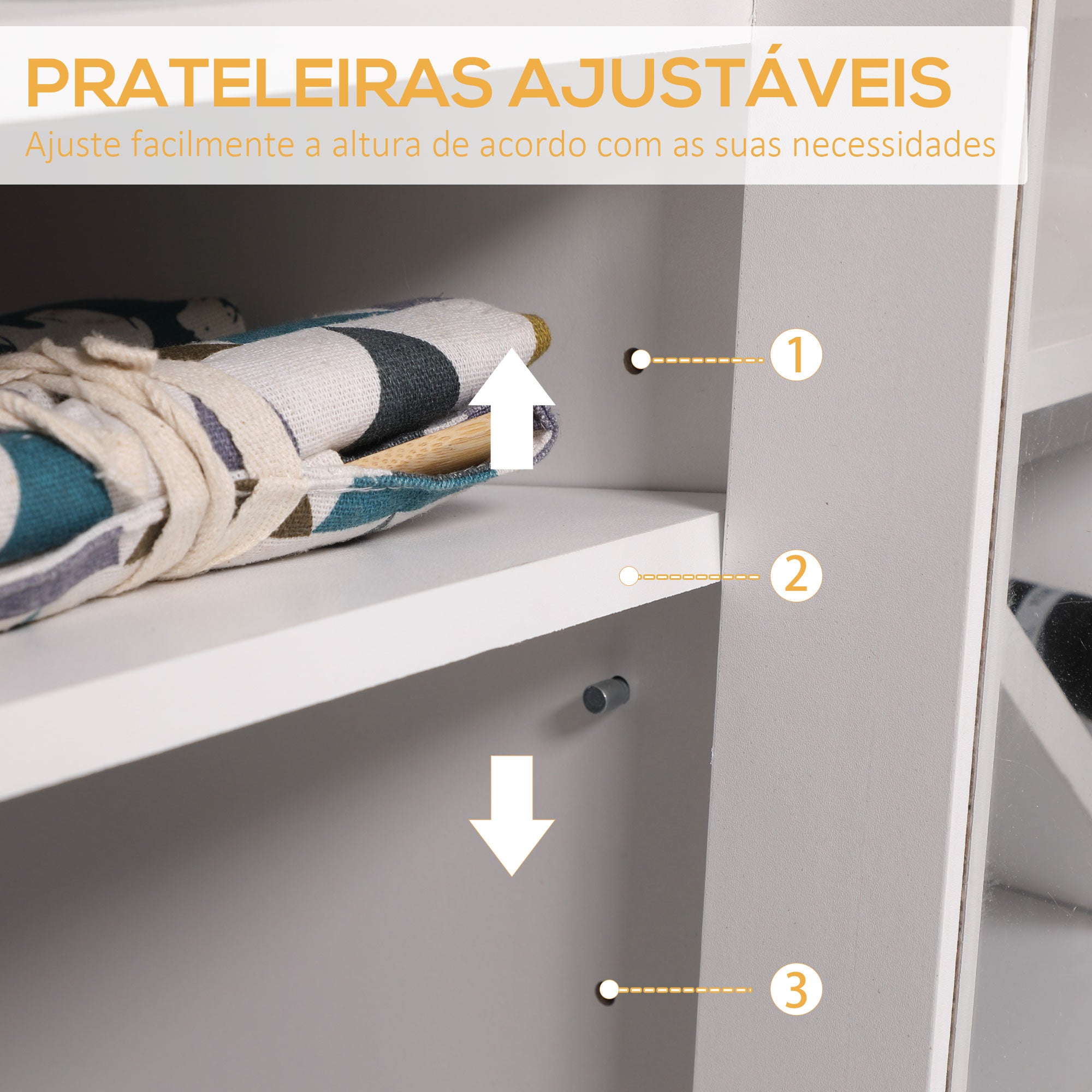 Aparador de Cozinha Moderno com 3 Portas de Vidro e Suporte para Garrafas em Forma de X - Branco 90x37x75cm