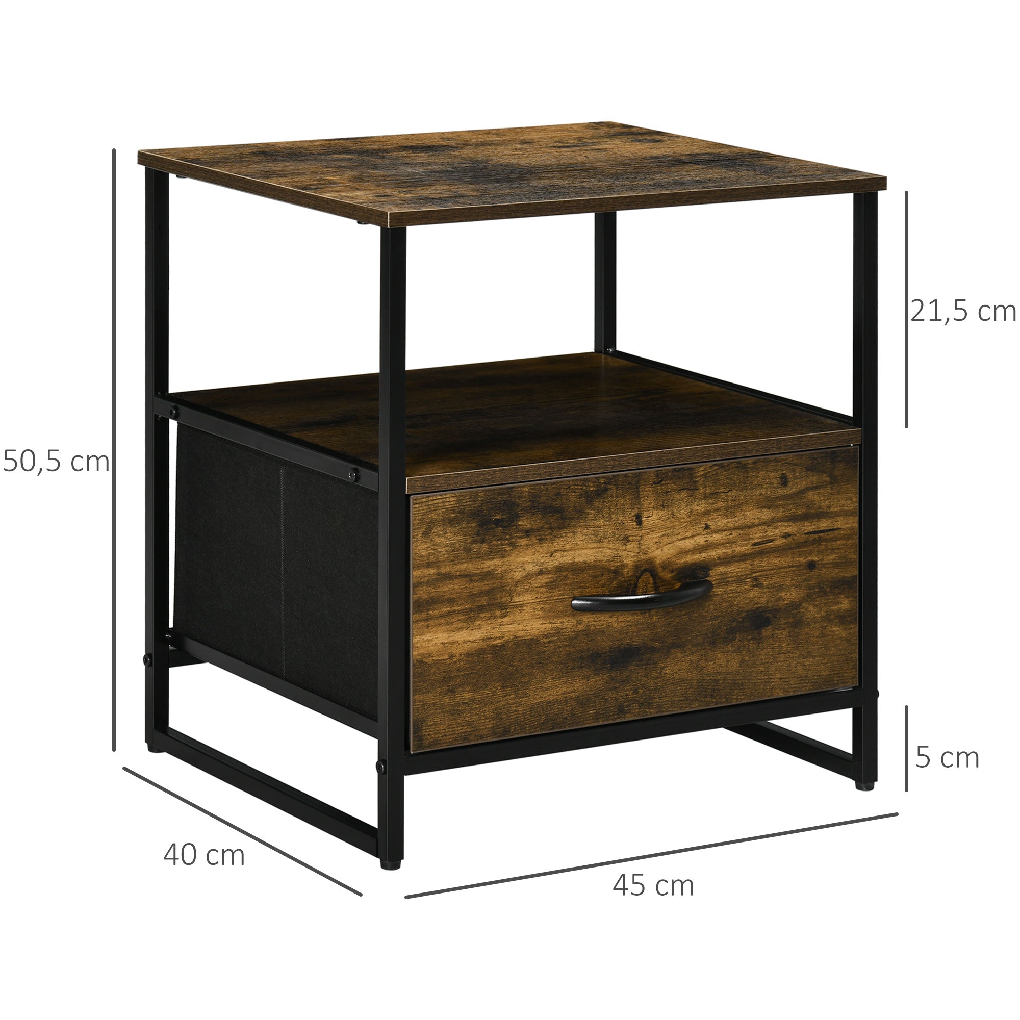 Mesa de Cabeceira Estilo Industrial 45x40x50.5 cm - Castanho Rústico