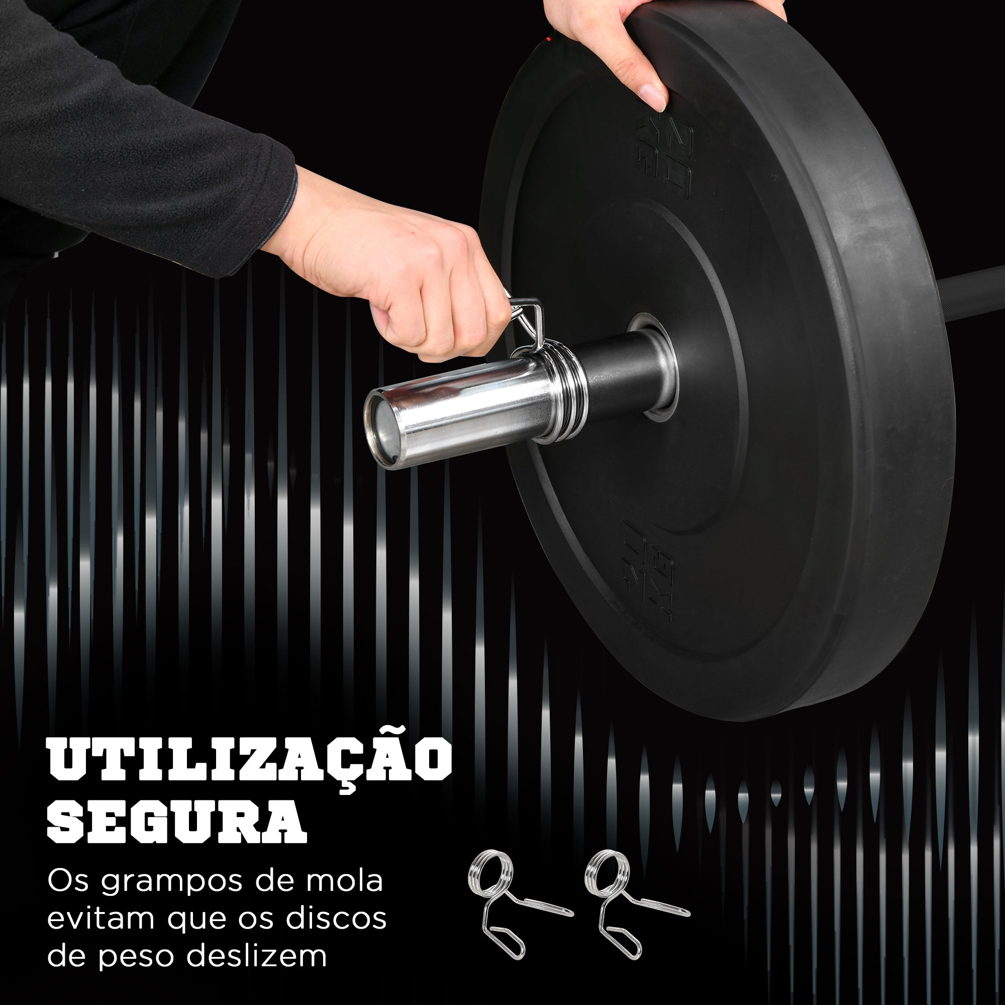 Barra de Pesos de Aço – 180 cm – Prata e Preto – Aço