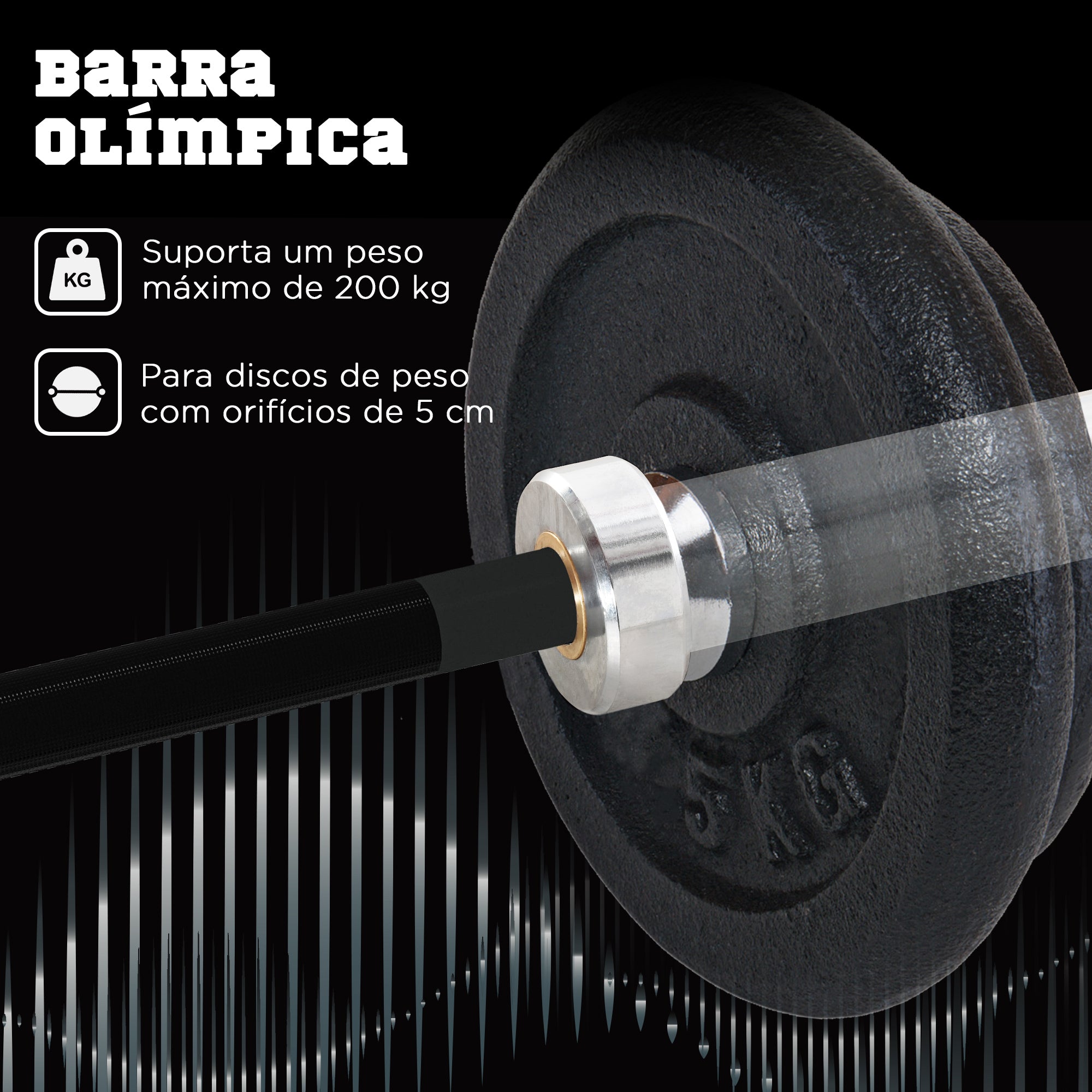 Barra de Pesos de Aço – 180 cm – Prata e Preto – Aço