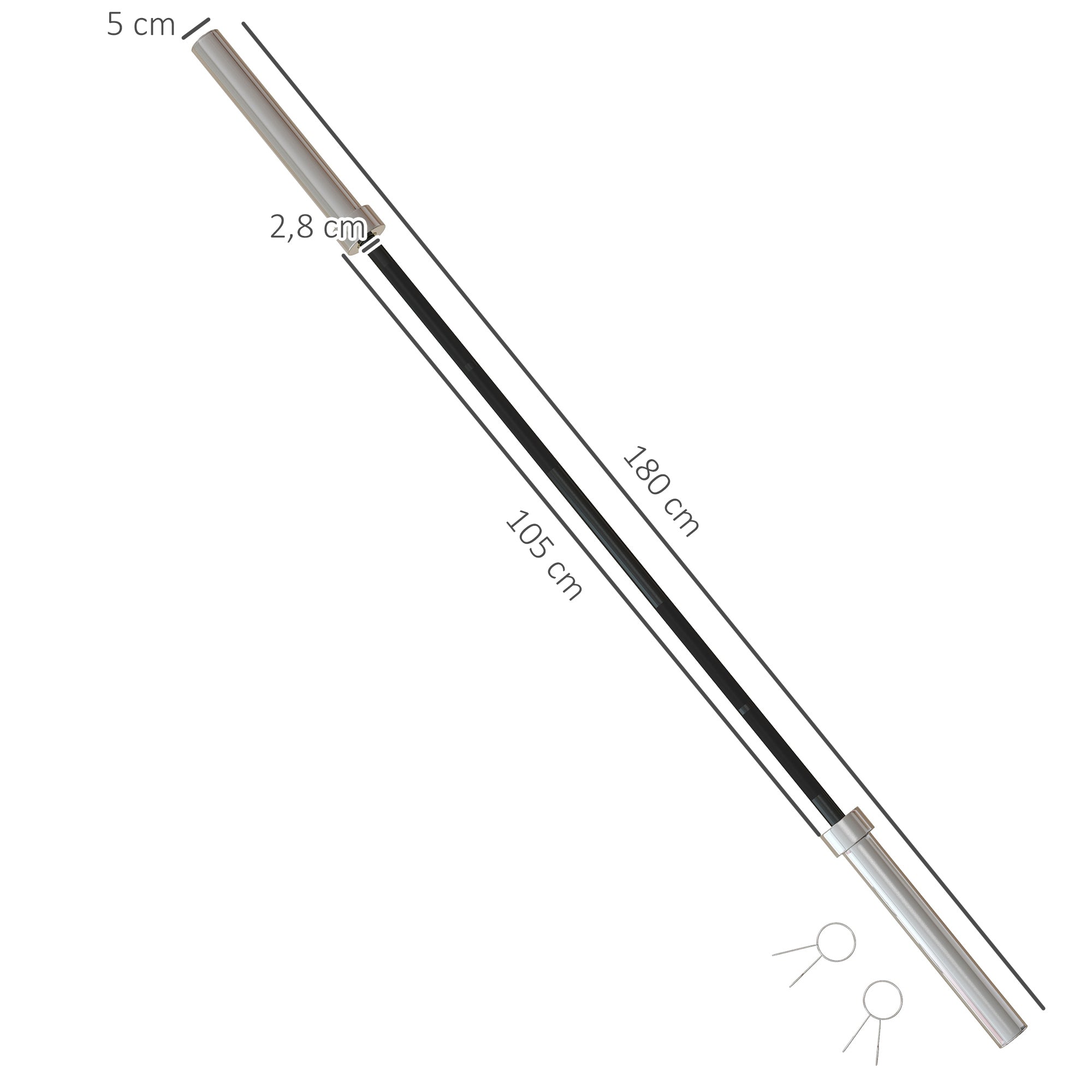 Barra de Pesos de Aço – 180 cm – Prata e Preto – Aço