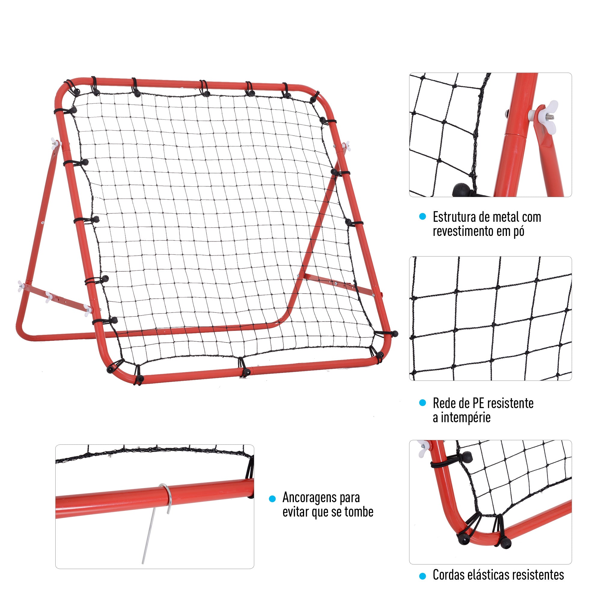 Rede de Rebote com Ângulo Ajustável 96x80x96cm - Vermelho