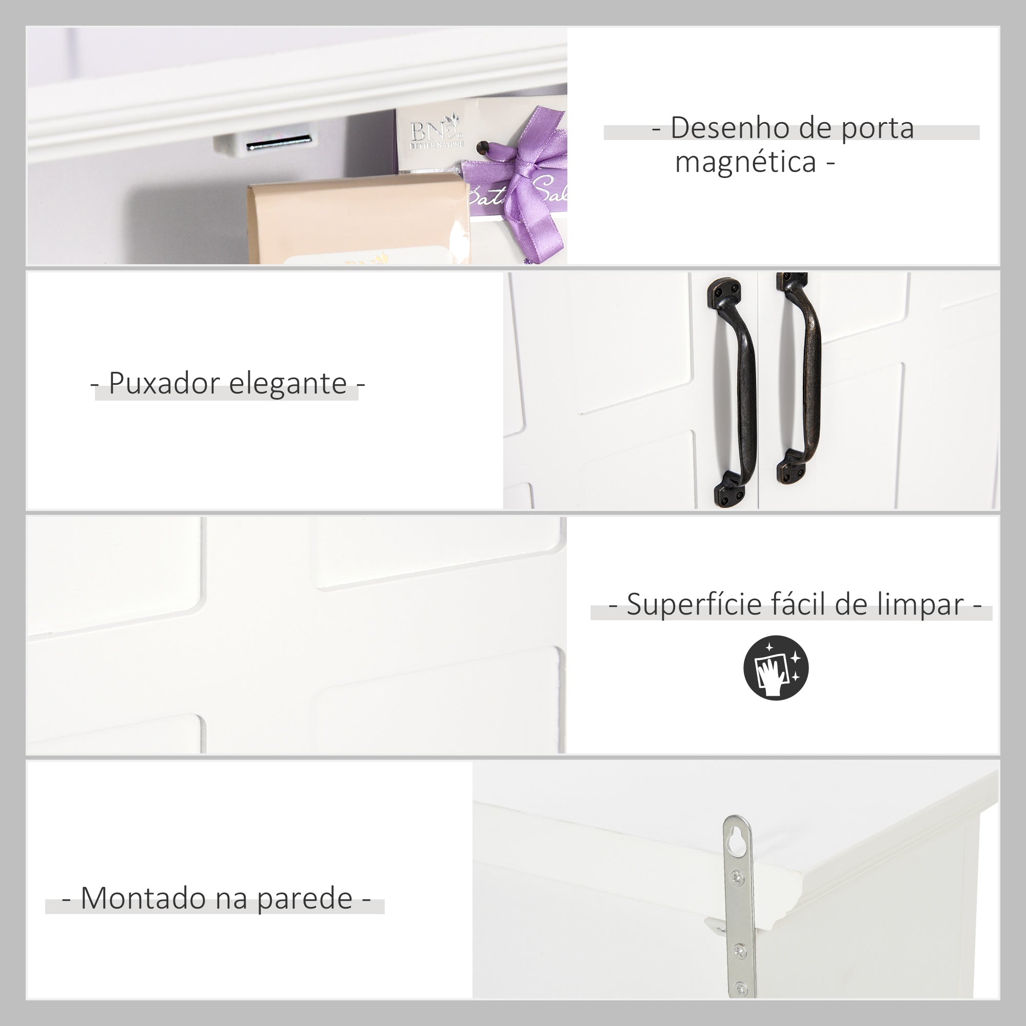 Armário de Parede Suspenso para Casa de Banho 60x19,8x58 cm - Branco