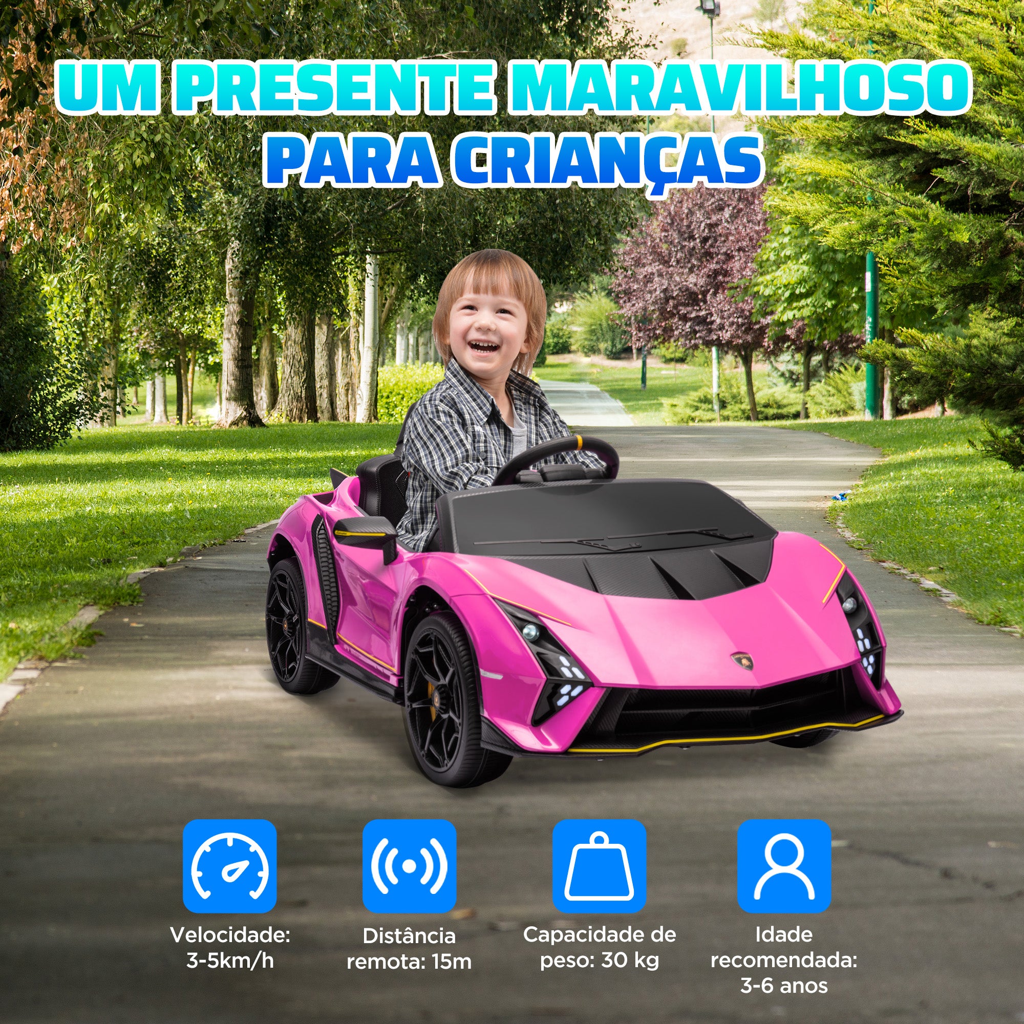 Carro Elétrico Infantil Rosa 114,5x64x45,5 cm