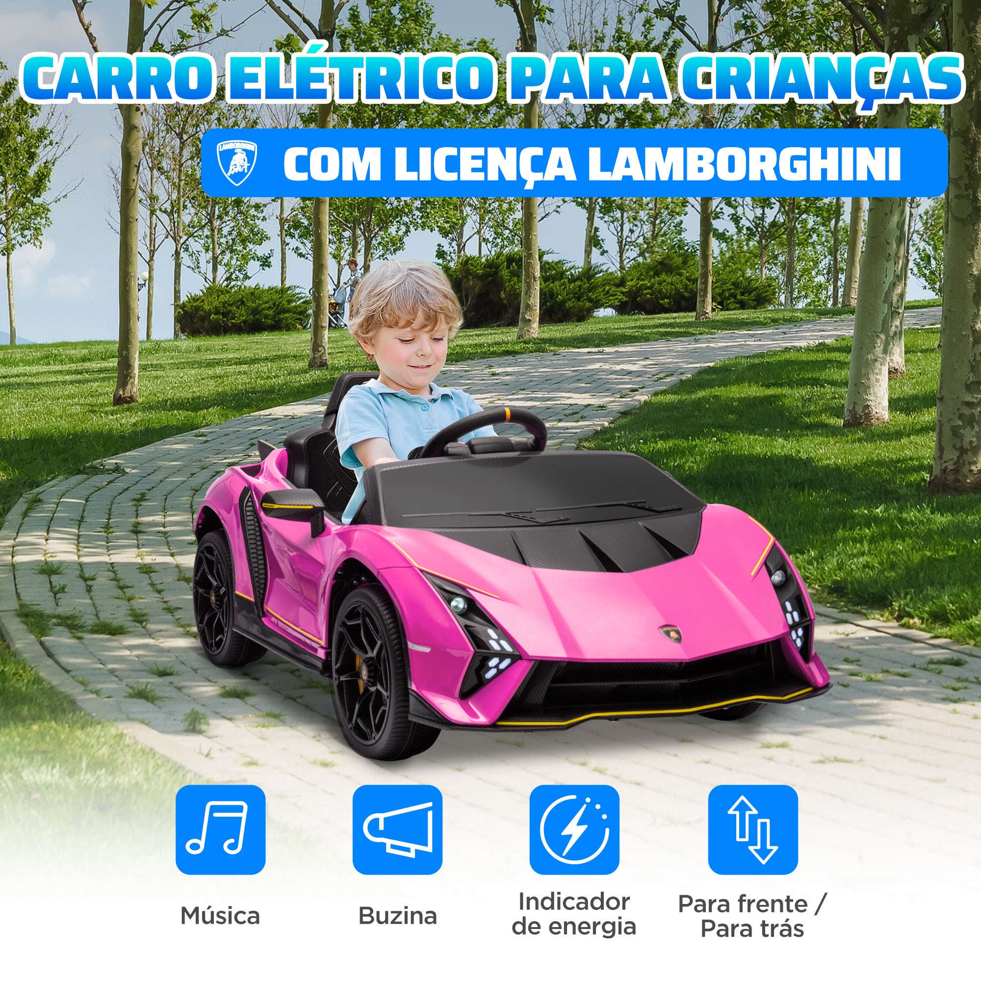 Carro Elétrico Infantil Rosa 114,5x64x45,5 cm