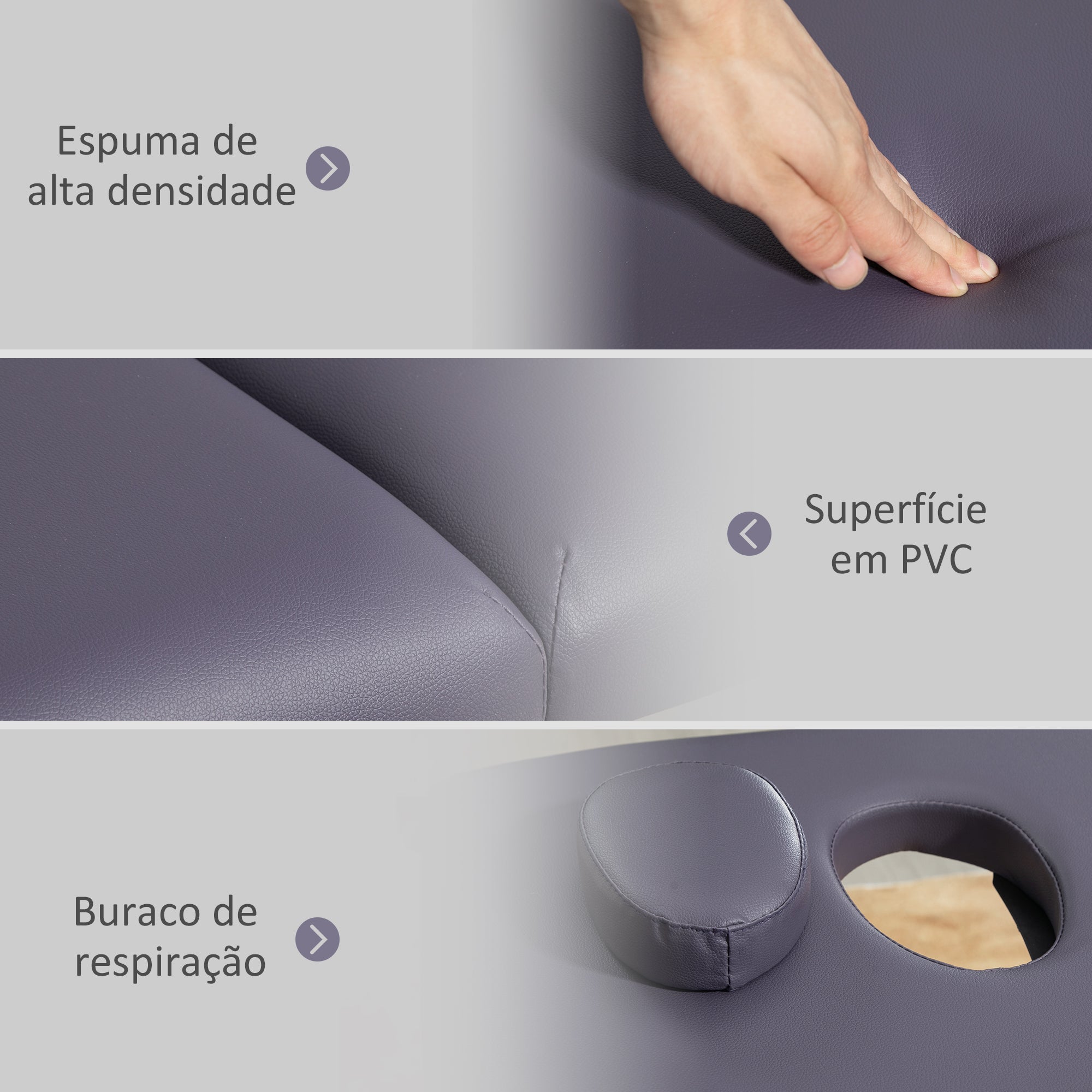 Marquesa de Massagem Dobrável – 186x60x58-81 cm – Roxo – Madeira