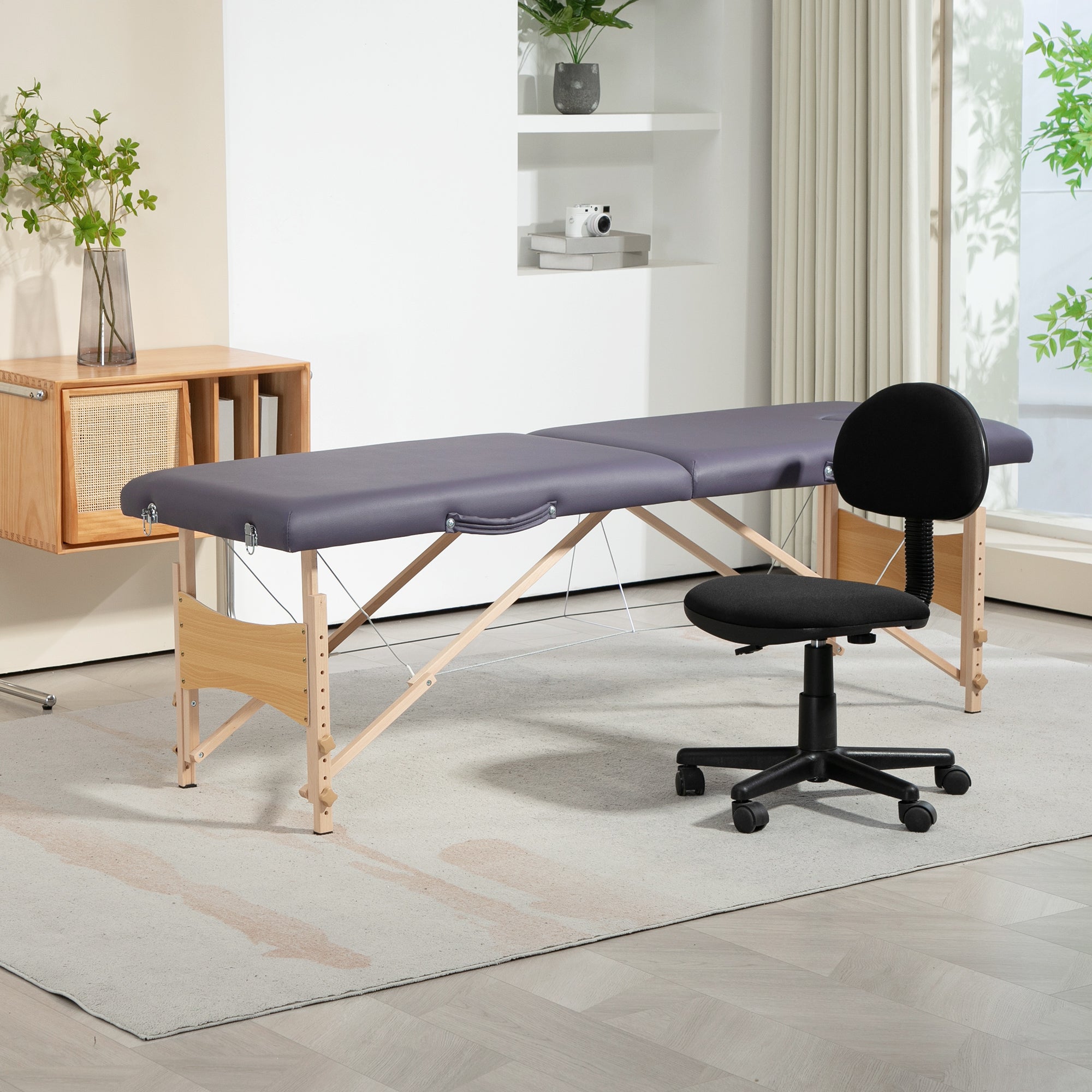 Marquesa de Massagem Dobrável – 186x60x58-81 cm – Roxo – Madeira