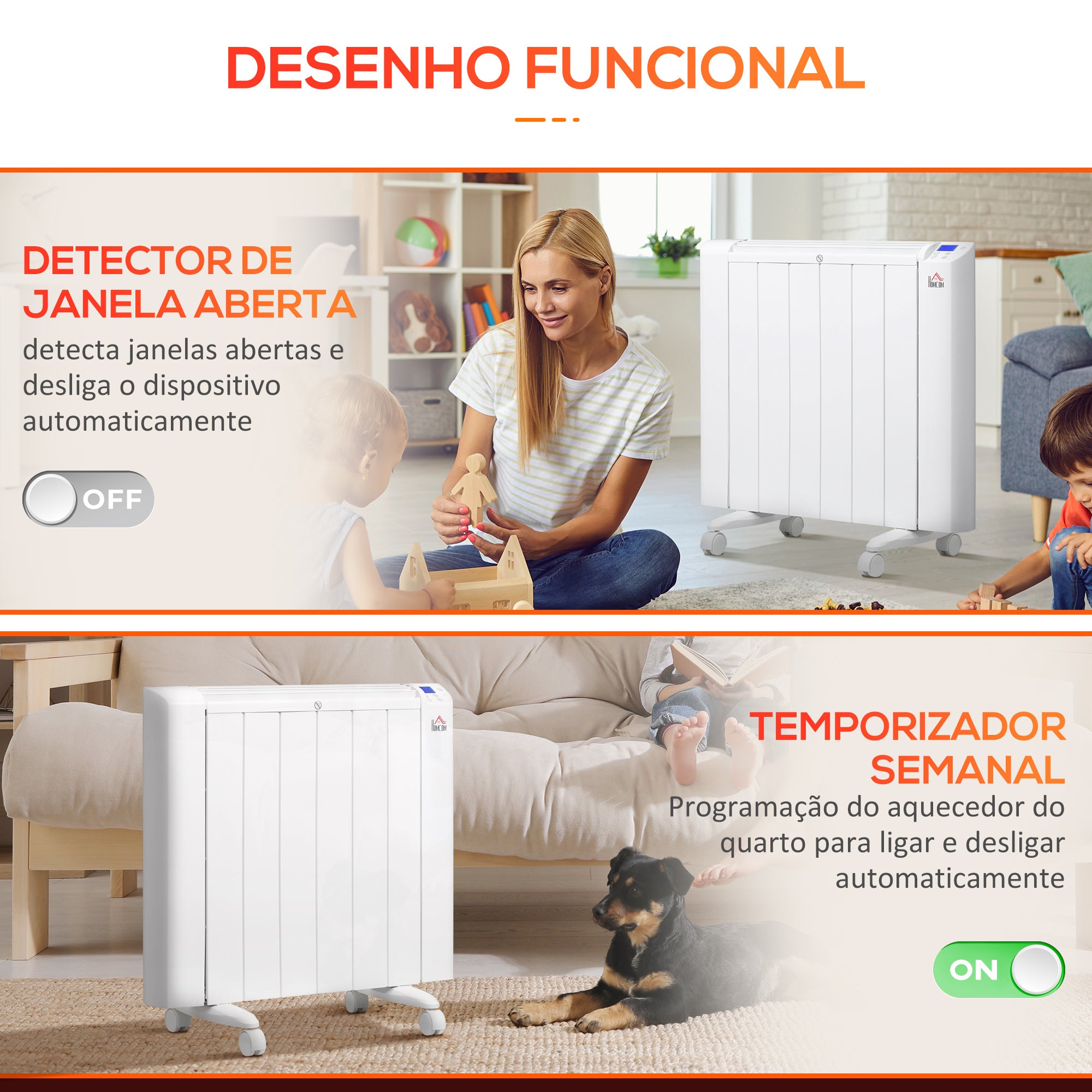 Aquecedor Elétrico 1500W Convector Alumínio Branco 67x31x68cm