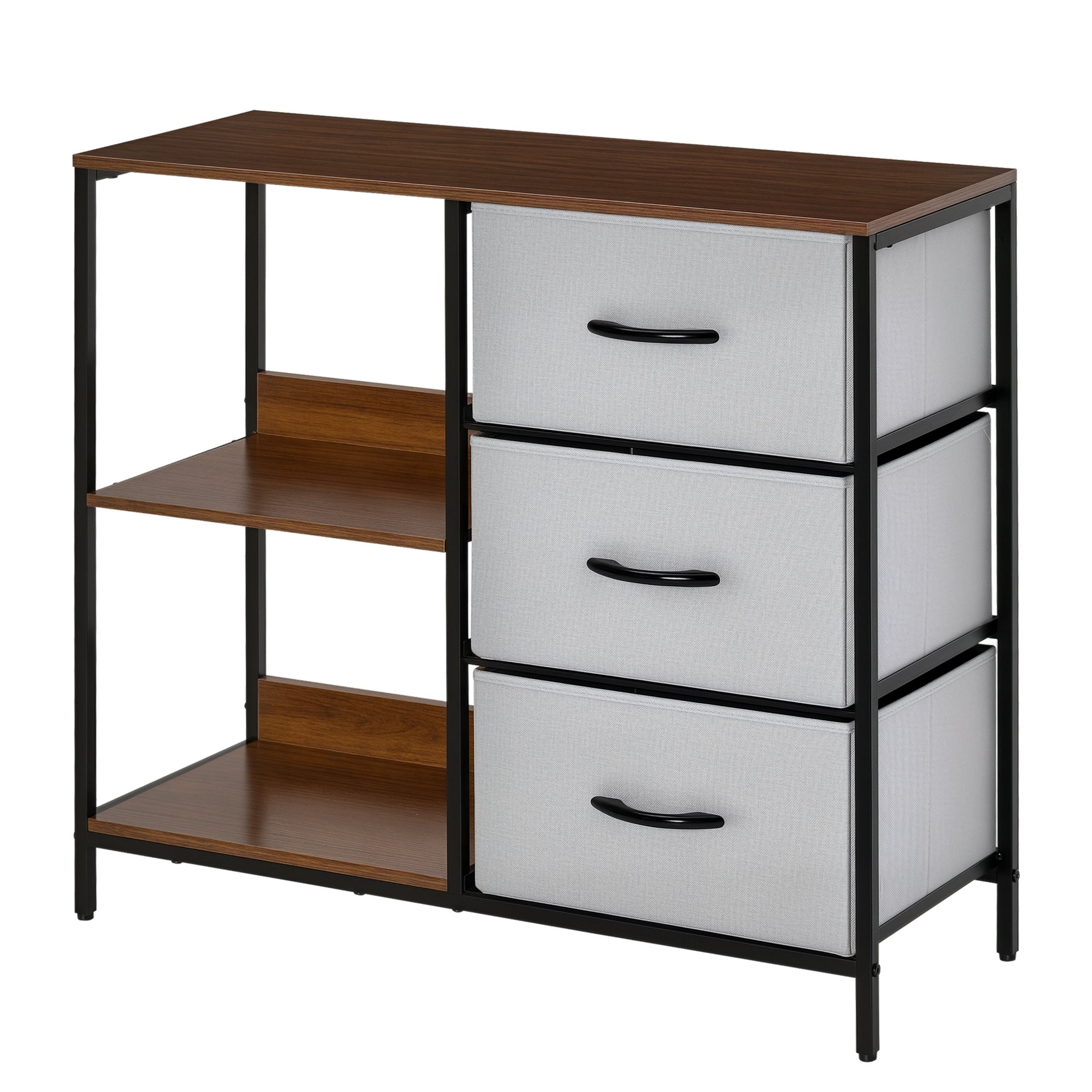 Cómoda de Estilo Industrial com Cestos de Tela Dobráveis Nogueira e Cinza Claro 80x29x71cm