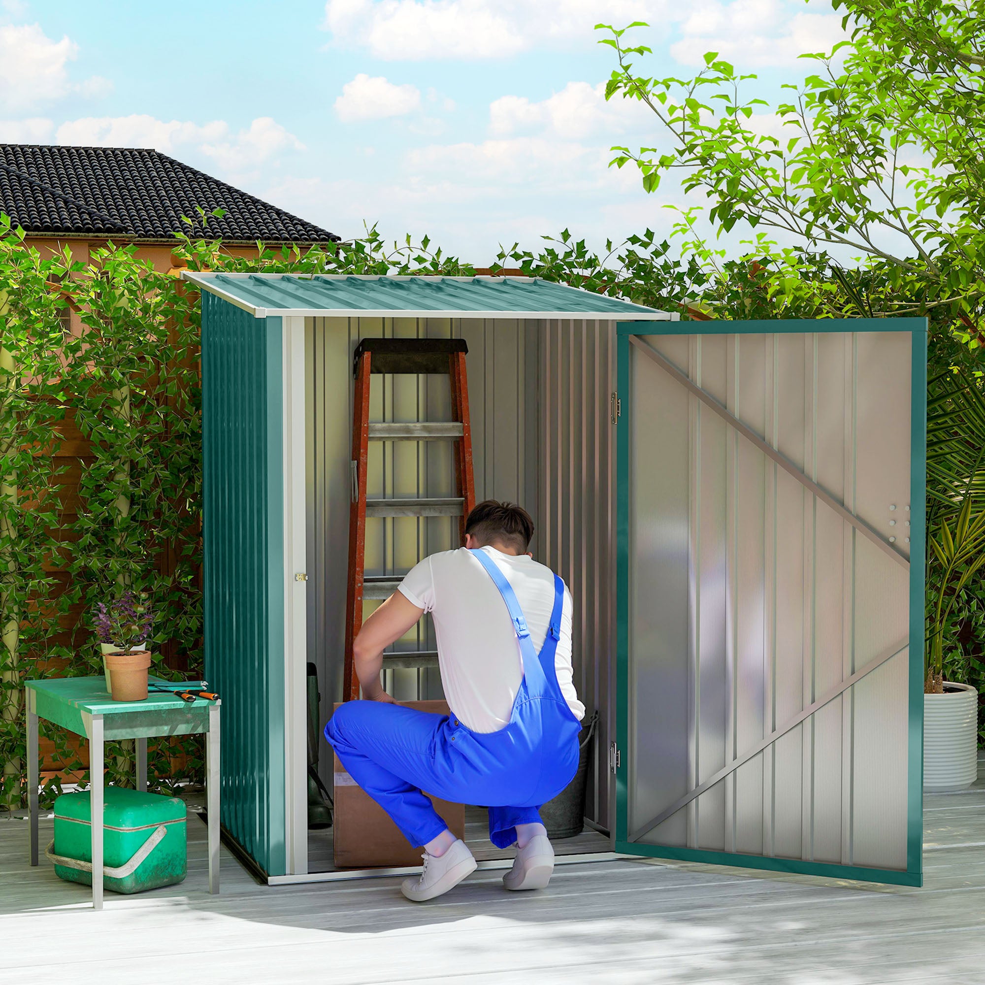 Abrigo de Jardim Verde 100x103x160cm - Armazenamento de Ferramentas em Aço Galvanizado