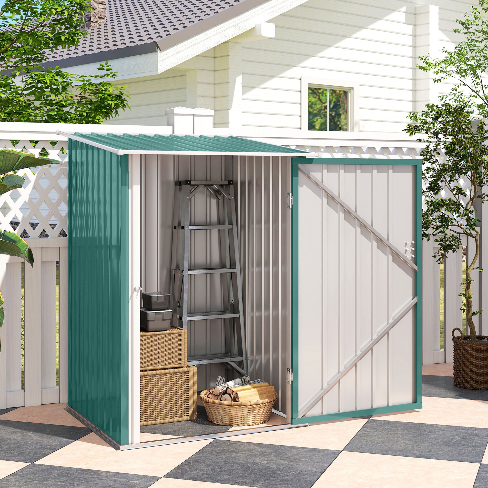 Abrigo de Jardim Verde 100x103x160cm - Armazenamento de Ferramentas em Aço Galvanizado