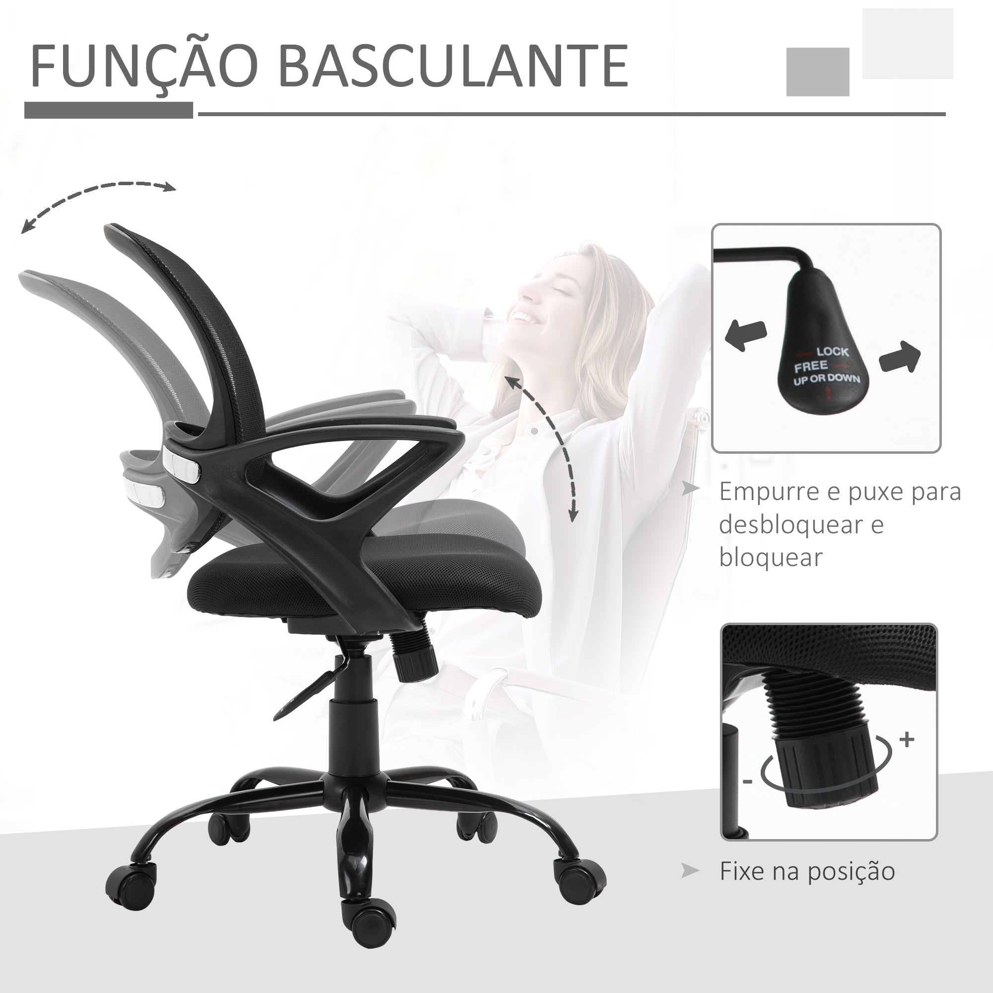 Cadeira de Escritório Ergonômica Preto 61x61x99cm