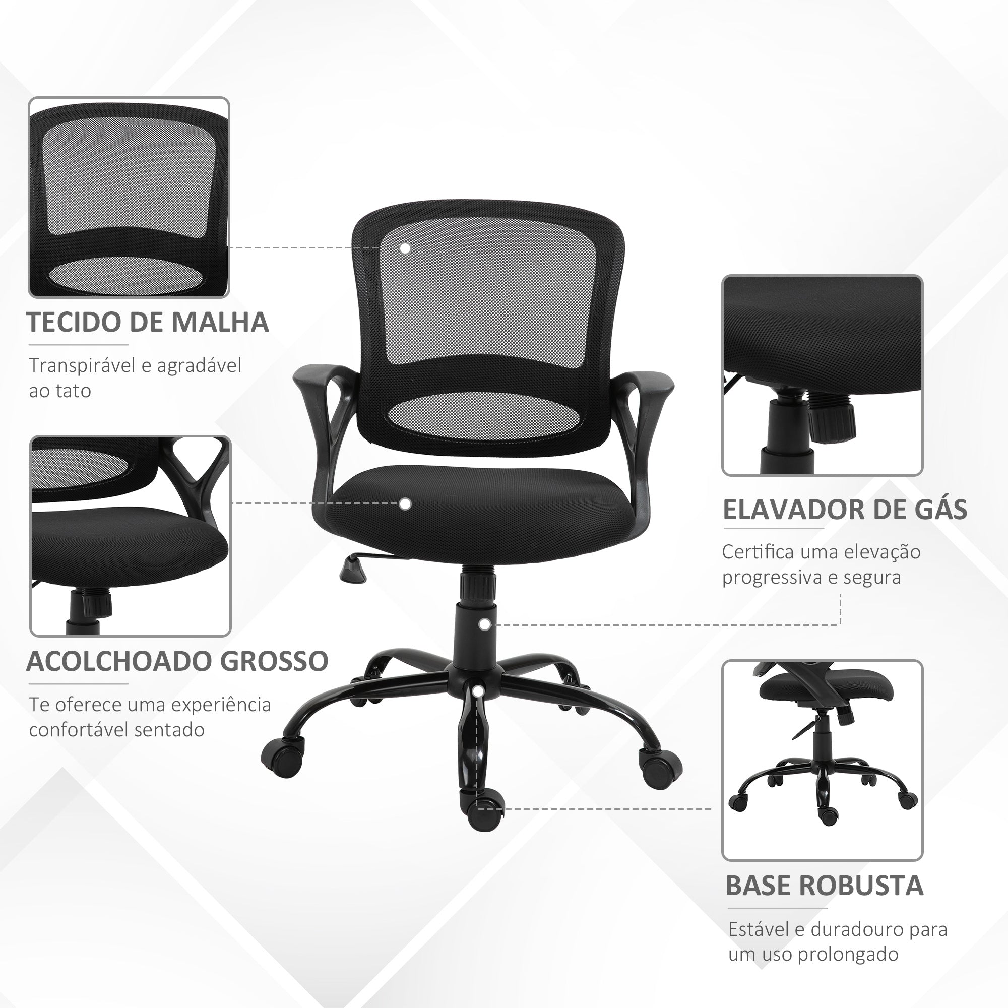 Cadeira de Escritório Ergonômica Preto 61x61x99cm