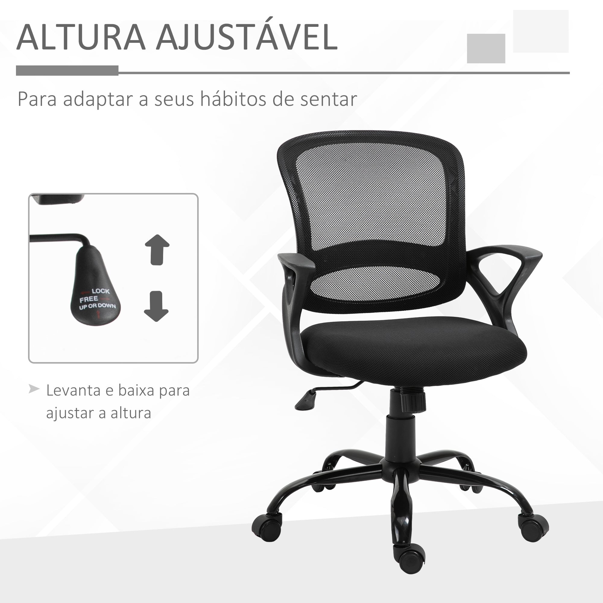 Cadeira de Escritório Ergonômica Preto 61x61x99cm