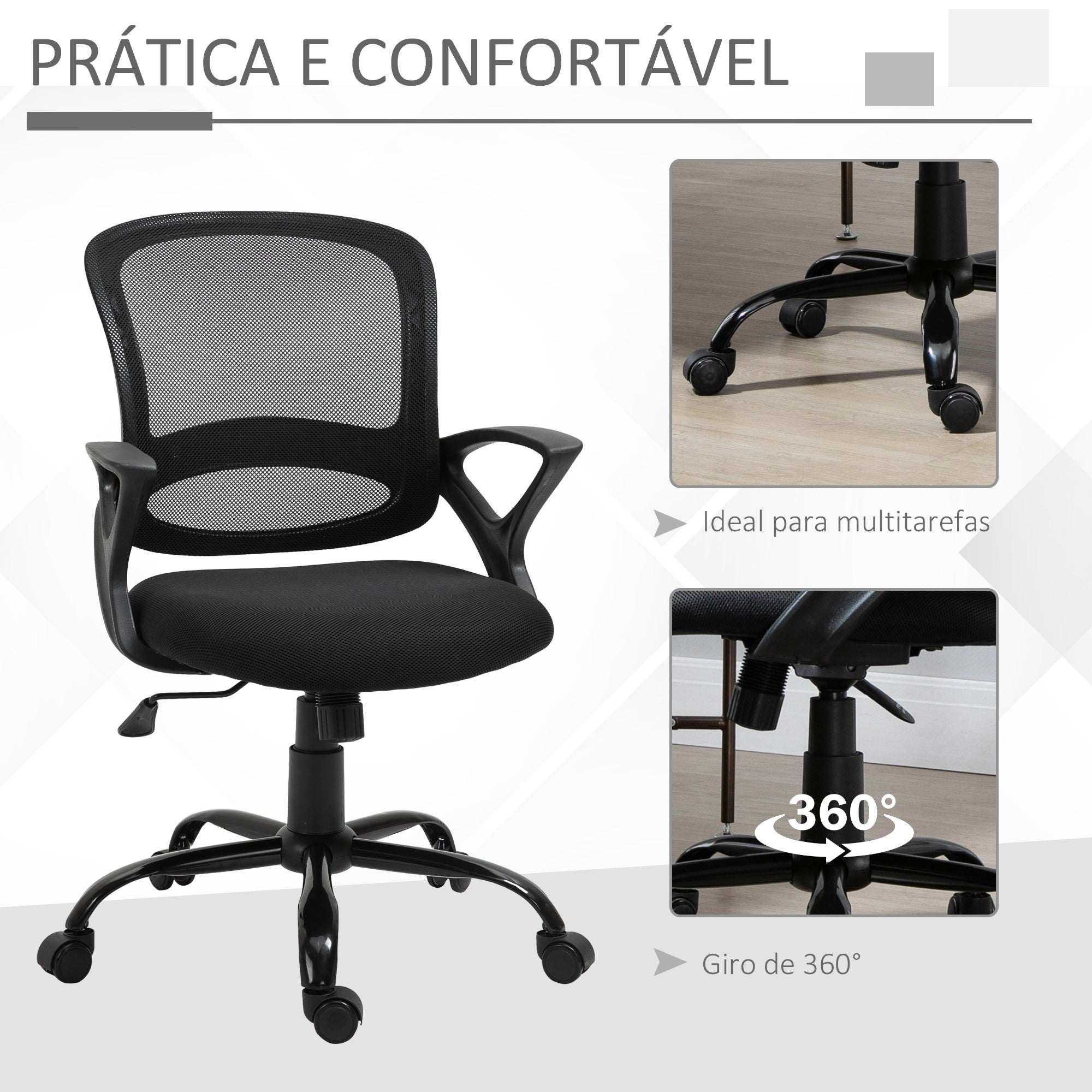 Cadeira de Escritório Ergonômica Preto 61x61x99cm