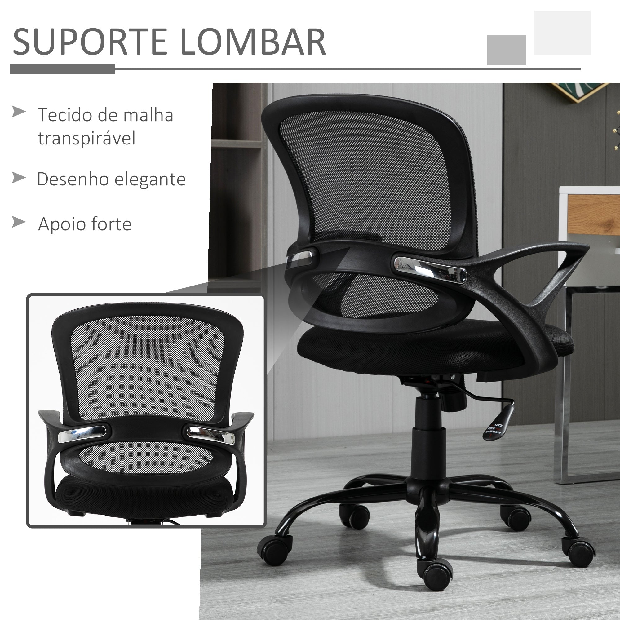 Cadeira de Escritório Ergonômica Preto 61x61x99cm