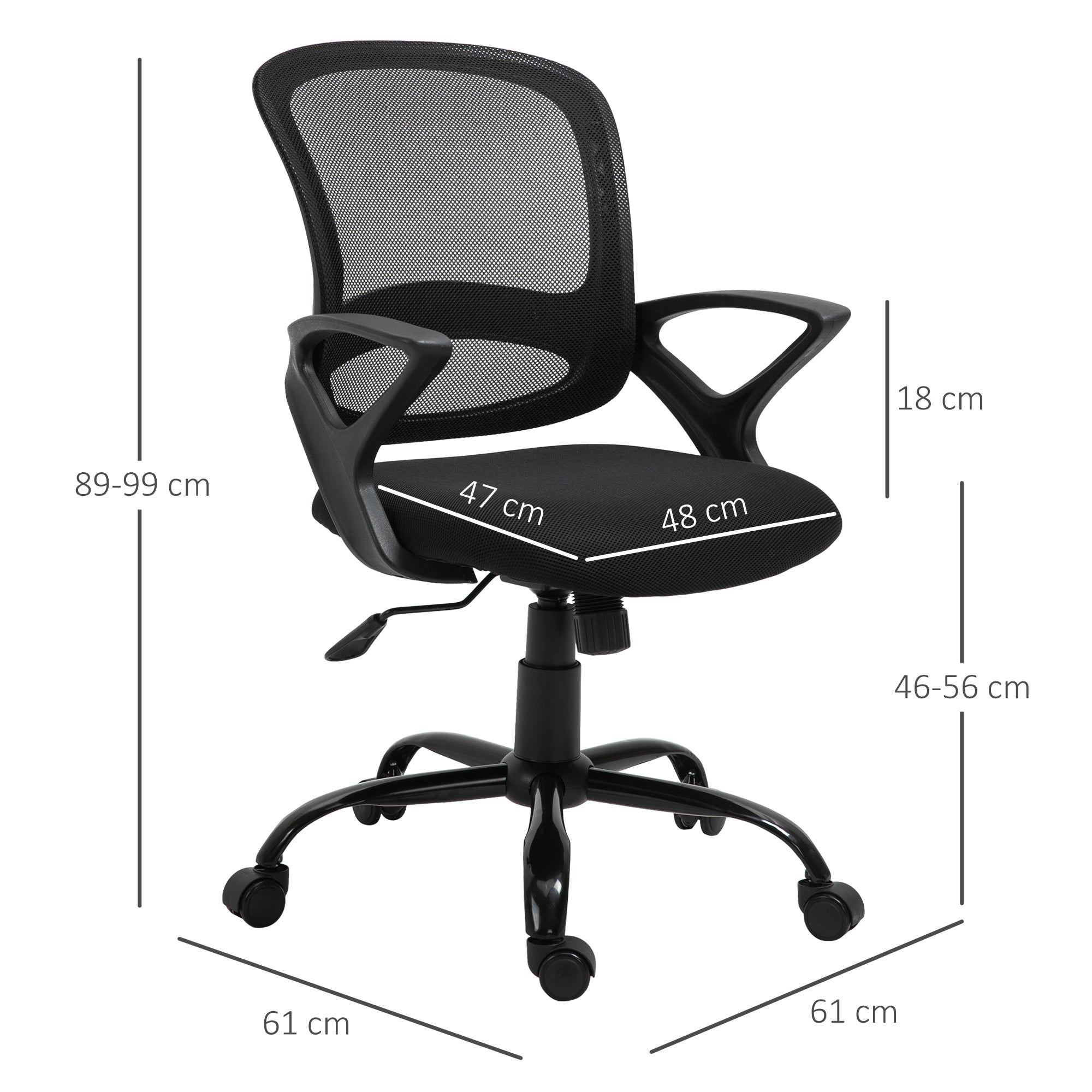 Cadeira de Escritório Ergonômica Preto 61x61x99cm
