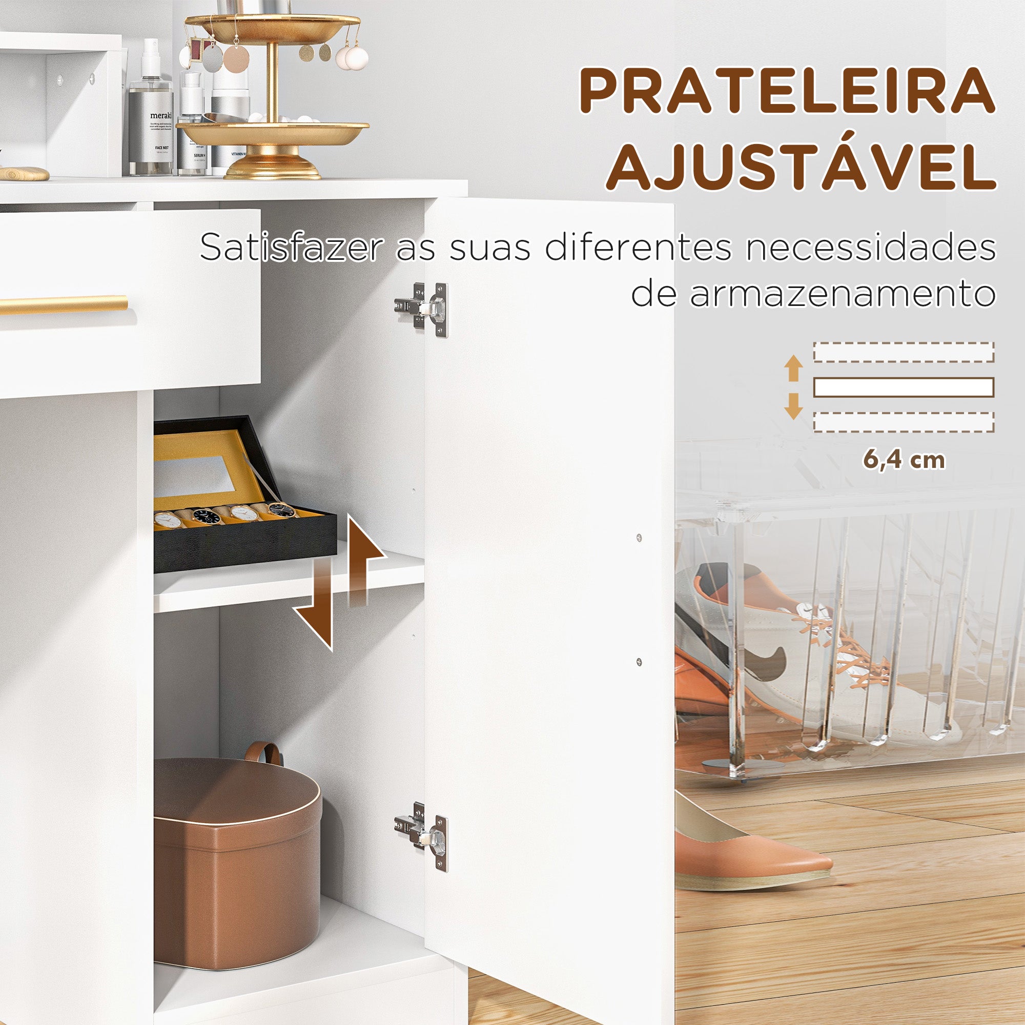 Toucador de Maquilhagem Branco 80x40x140 cm LED