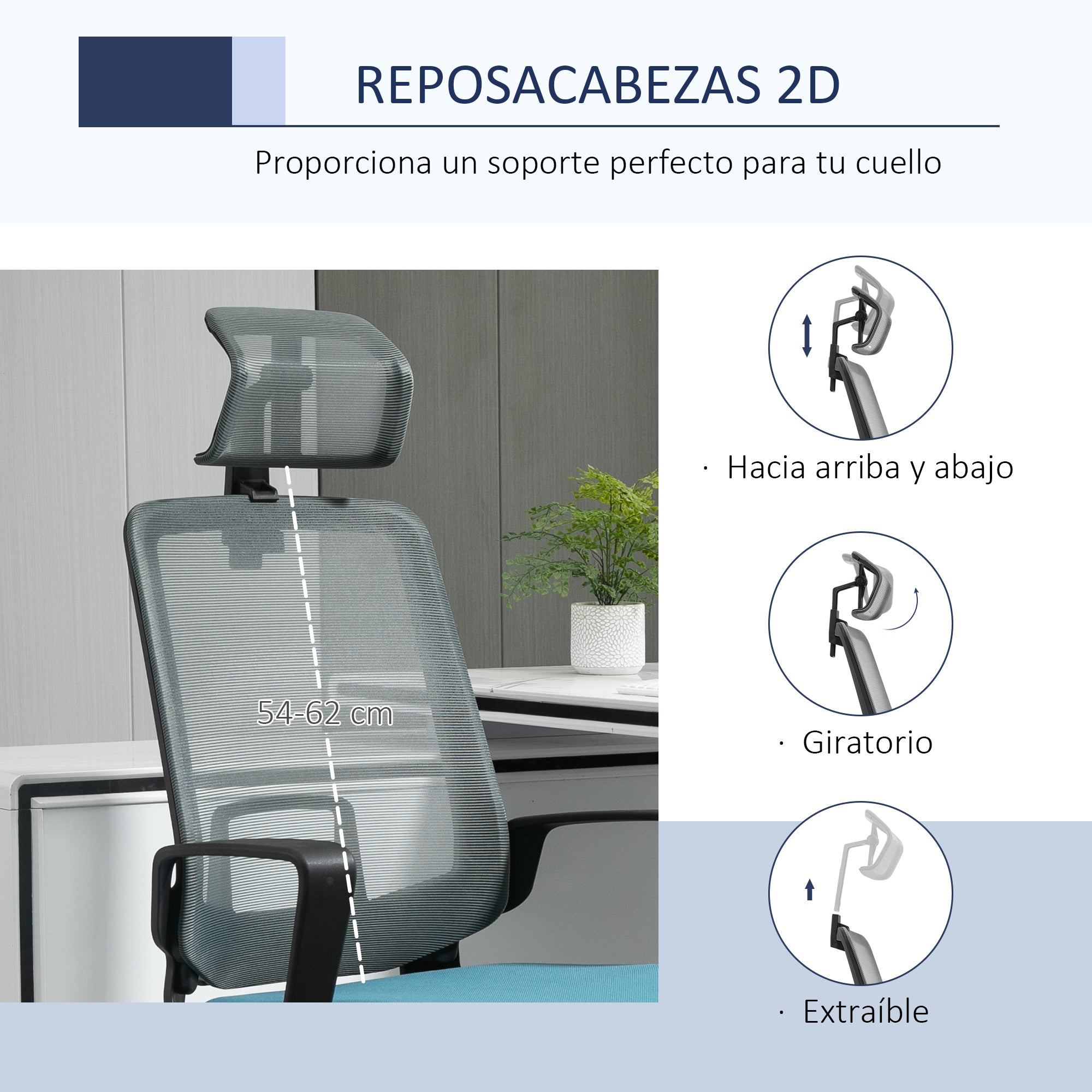 Cadeira de Escritório Ergonômica Azul 63.5x63x125.5cm