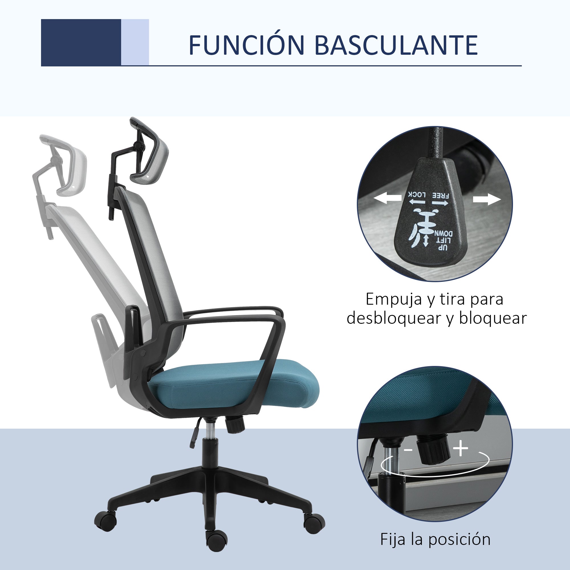Cadeira de Escritório Ergonômica Azul 63.5x63x125.5cm