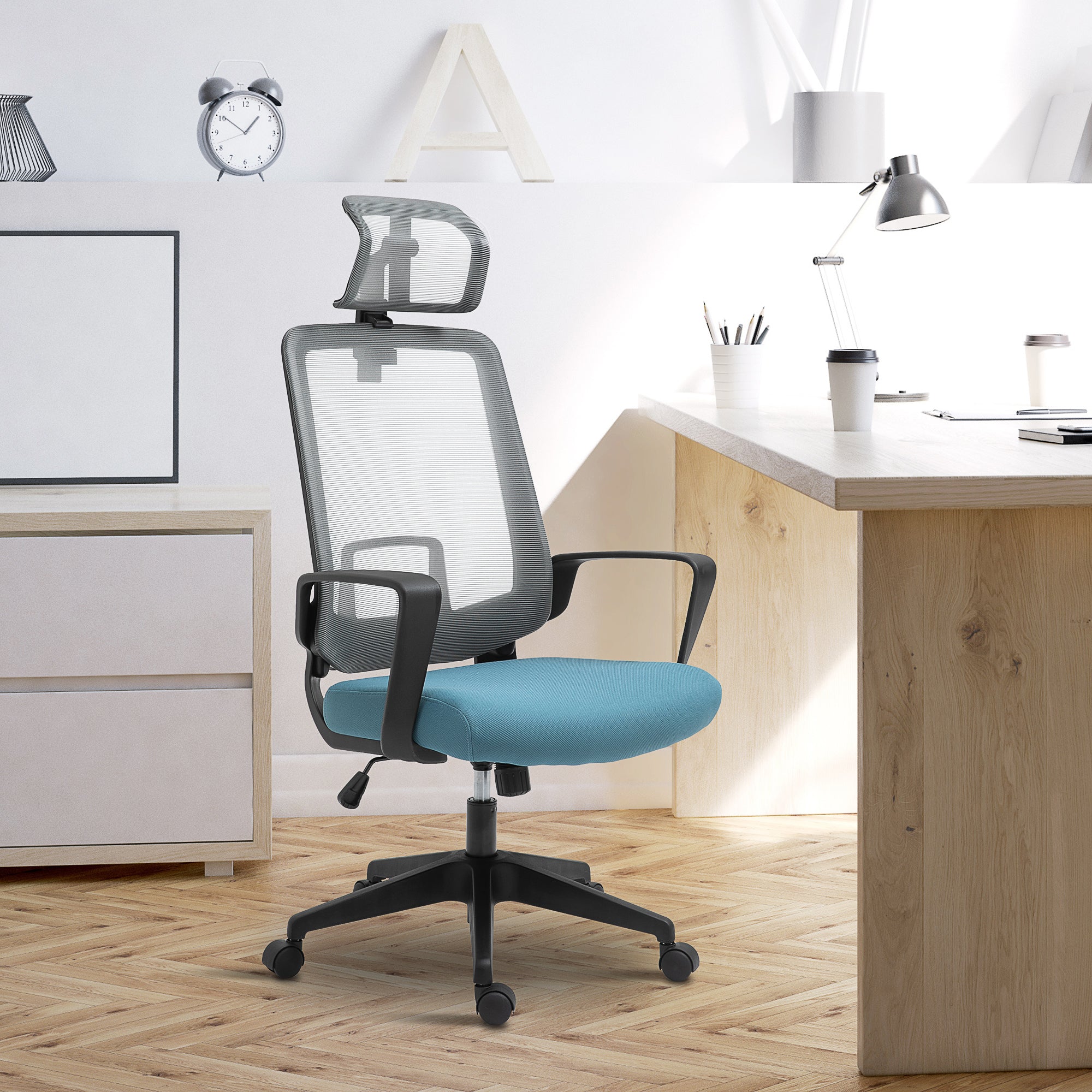 Cadeira de Escritório Ergonômica Azul 63.5x63x125.5cm
