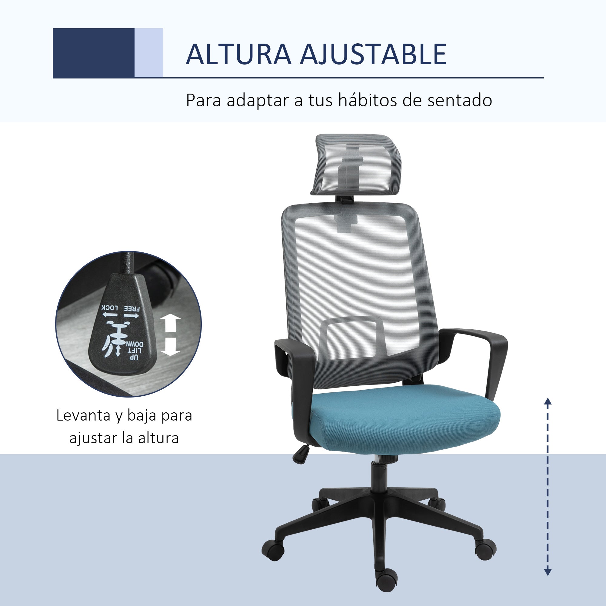 Cadeira de Escritório Ergonômica Azul 63.5x63x125.5cm