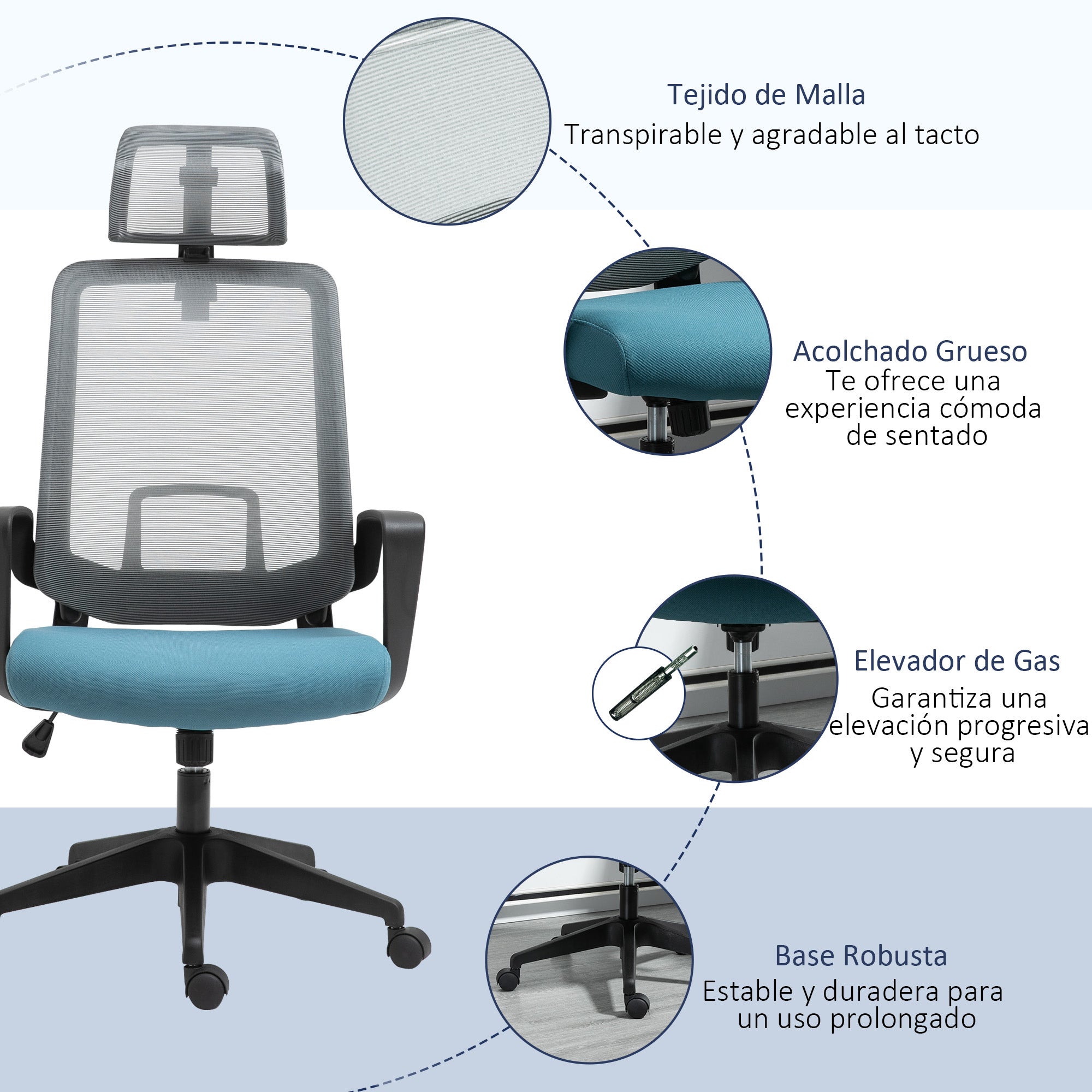 Cadeira de Escritório Ergonômica Azul 63.5x63x125.5cm