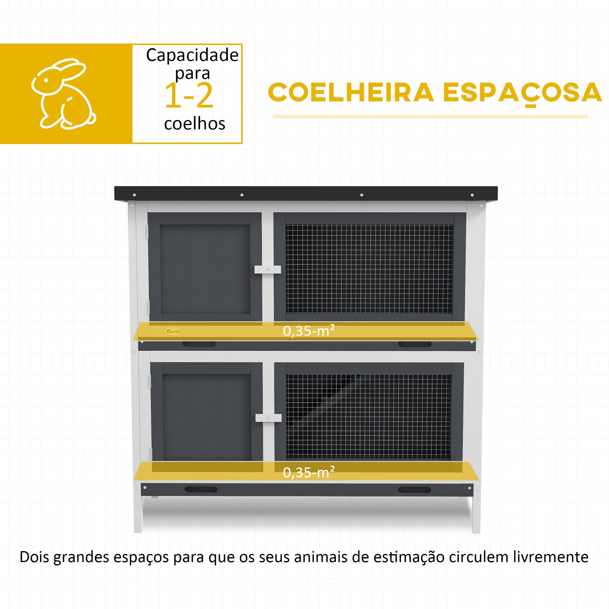 Gaiola para Coelhos de 2 Pisos – 97x44x91 cm – Cinzento – Madeira e Metal