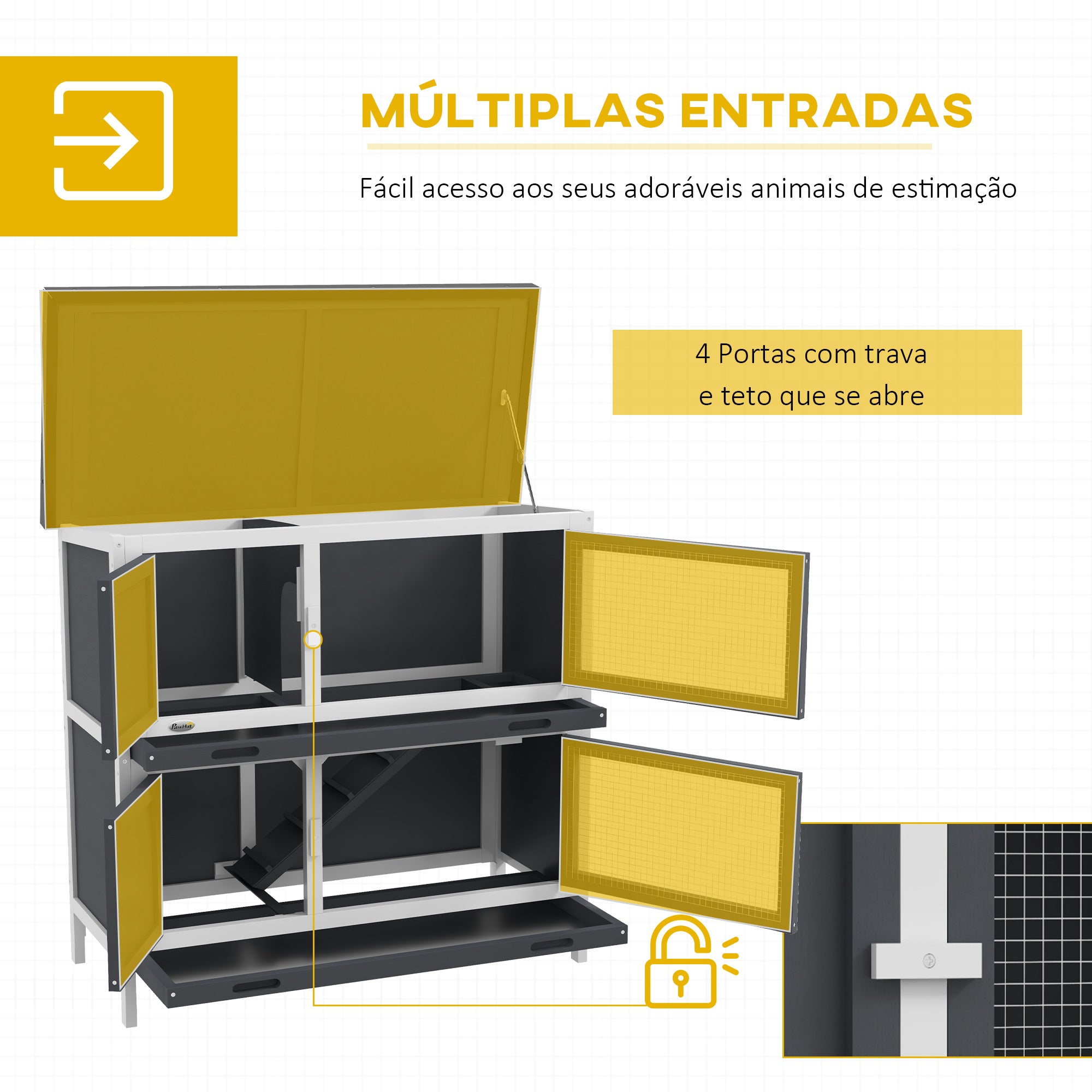 Gaiola para Coelhos de 2 Pisos – 97x44x91 cm – Cinzento – Madeira e Metal