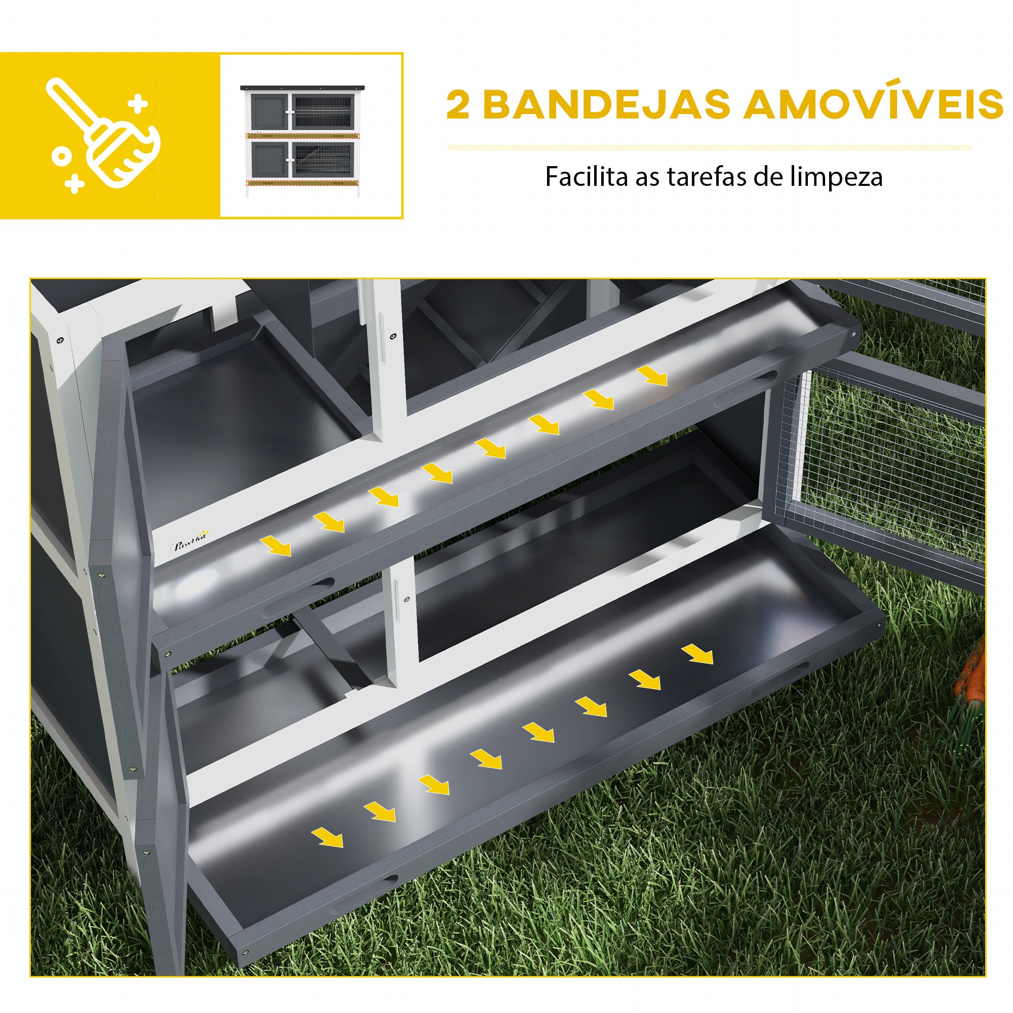 Gaiola para Coelhos de 2 Pisos – 97x44x91 cm – Cinzento – Madeira e Metal