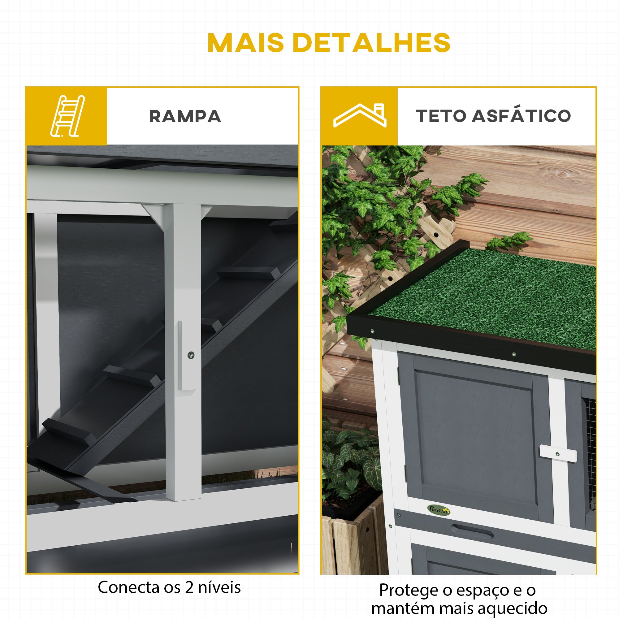 Gaiola para Coelhos de 2 Pisos – 97x44x91 cm – Cinzento – Madeira e Metal