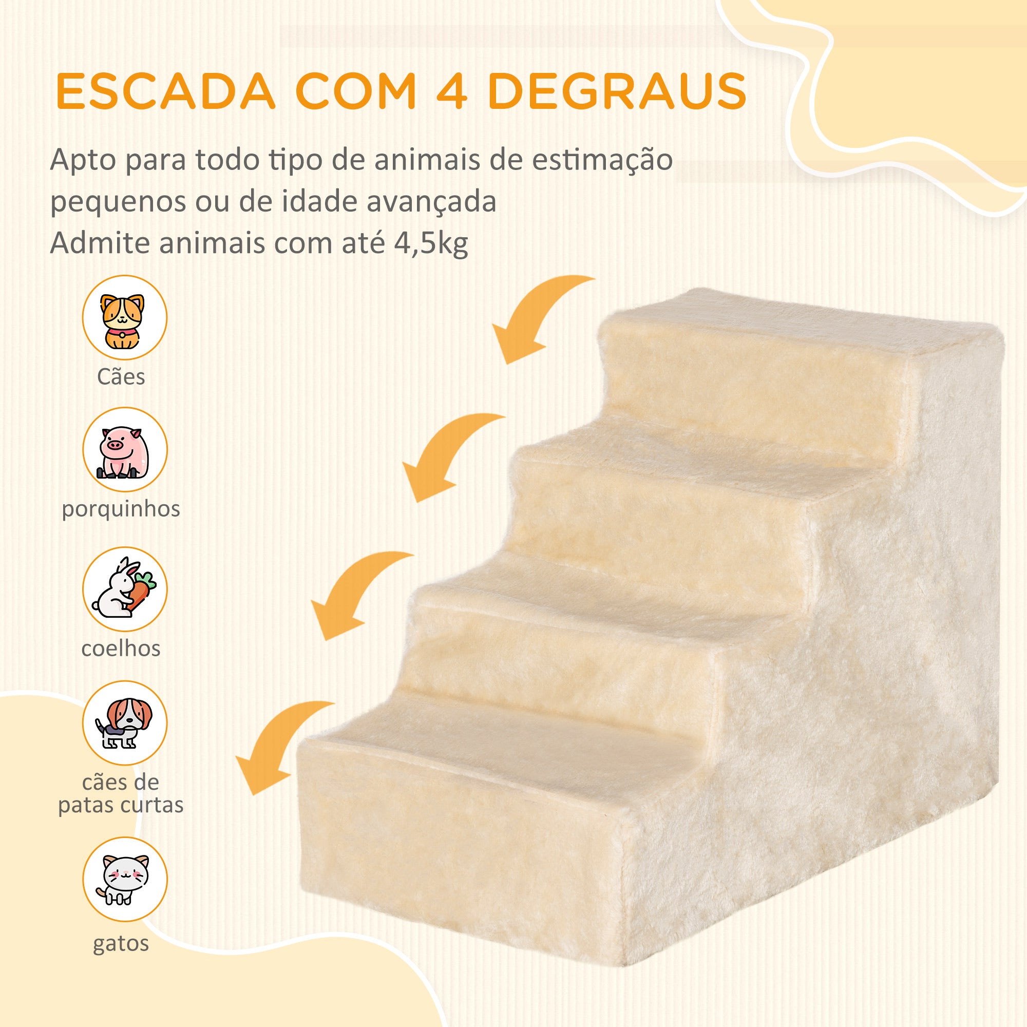 Escada para Animais de Estimação – 60x35x44 cm – Bege – Aglomerado de Madeira