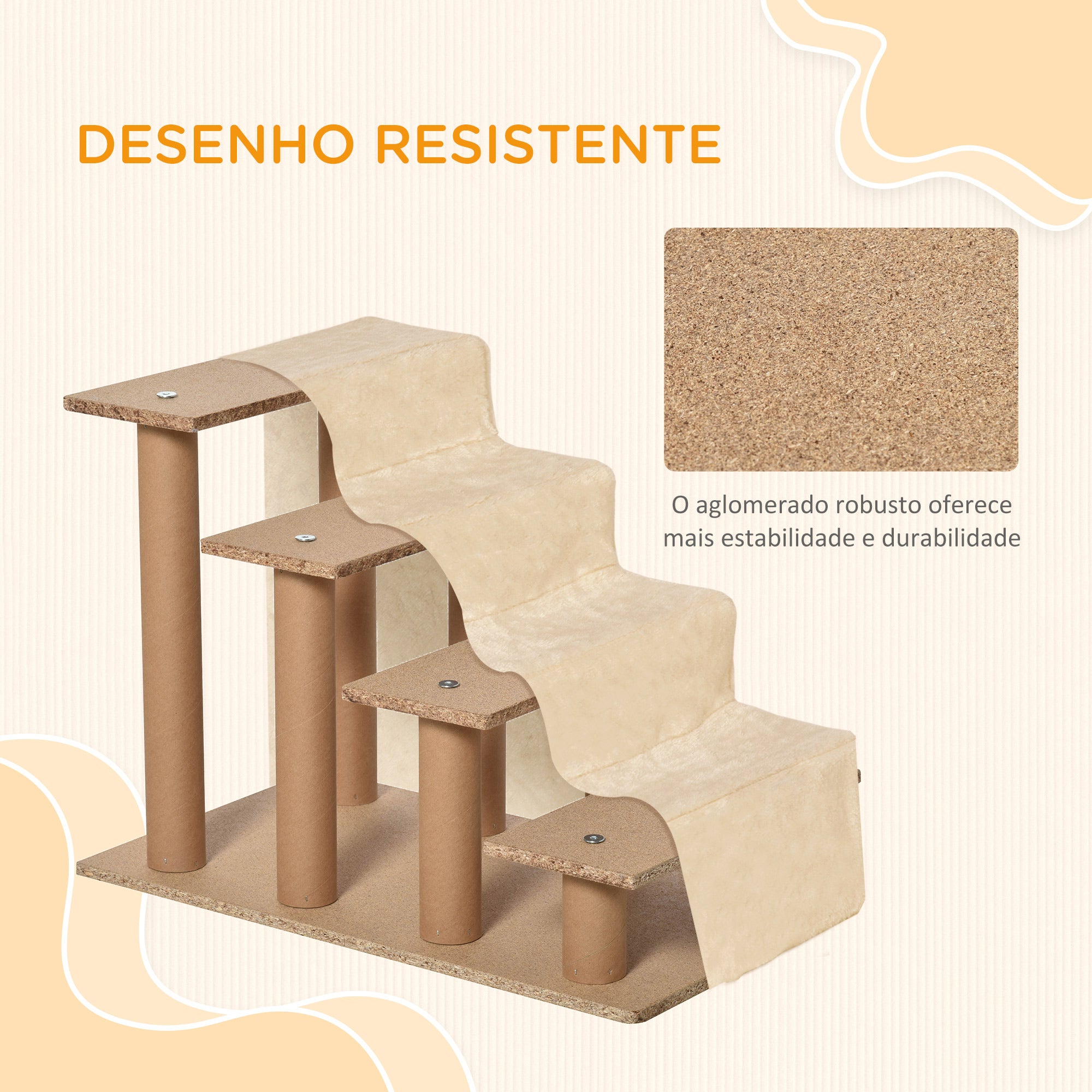 Escada para Animais de Estimação – 60x35x44 cm – Bege – Aglomerado de Madeira