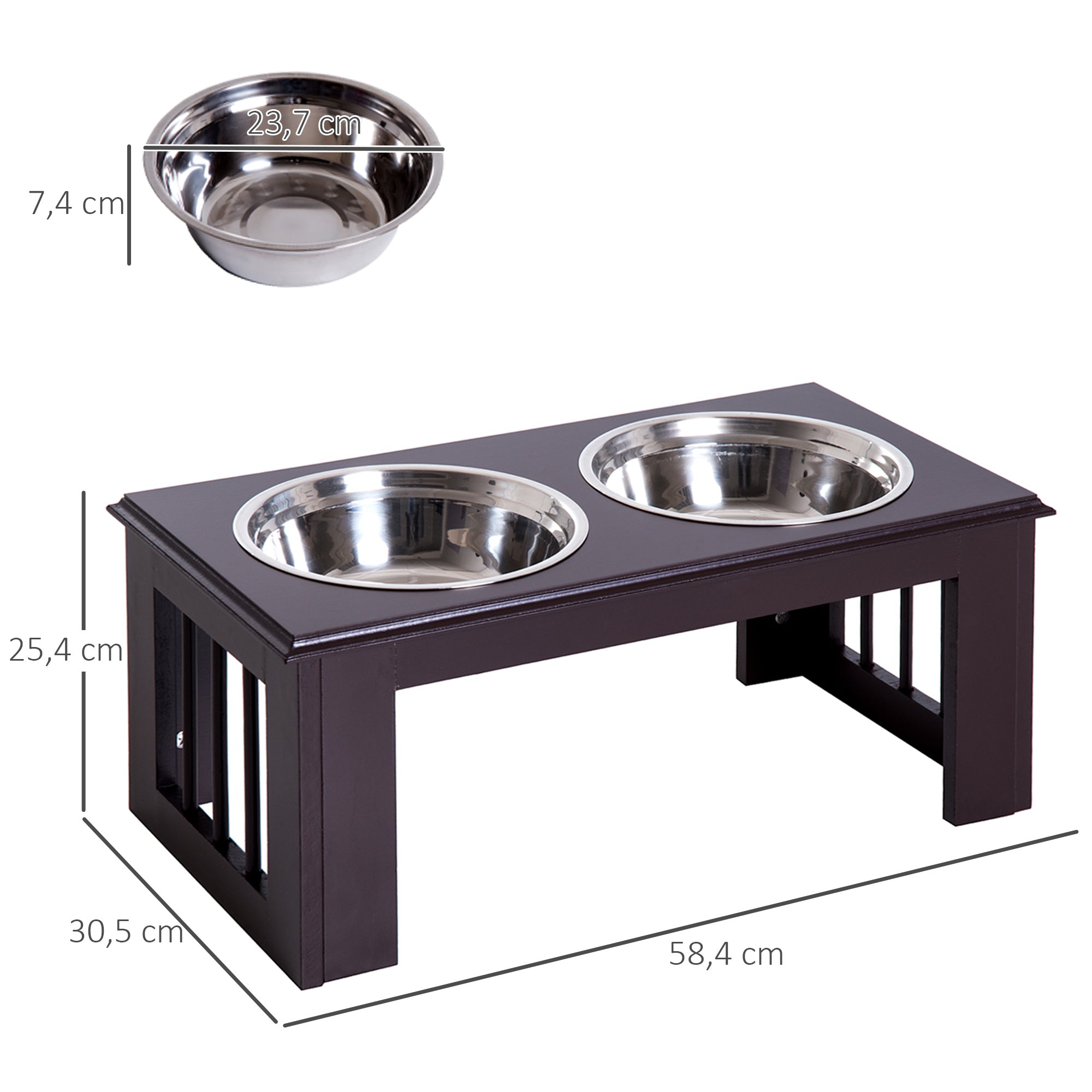 Comedouro Elevado para Cães 58,4x30,5x25,4 cm - Marrom Escuro