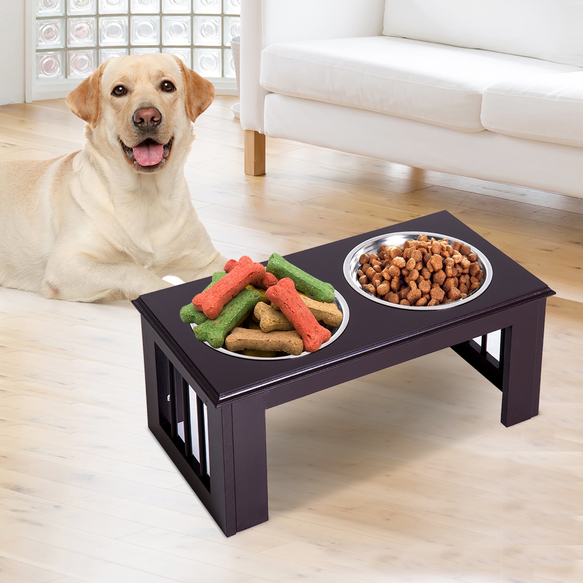 Comedouro Elevado para Cães 58,4x30,5x25,4 cm - Marrom Escuro