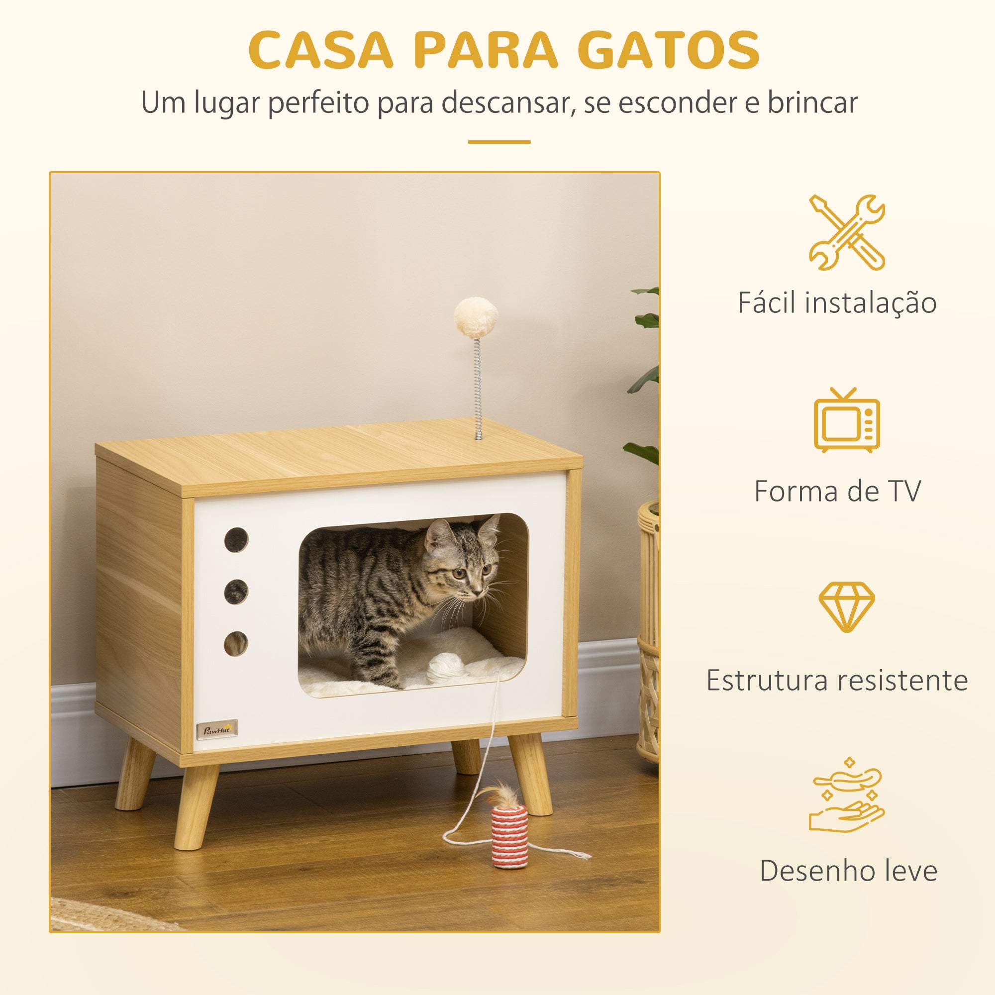Casa Caverna para Gatos 50x28x43cm Cor de Carvalho