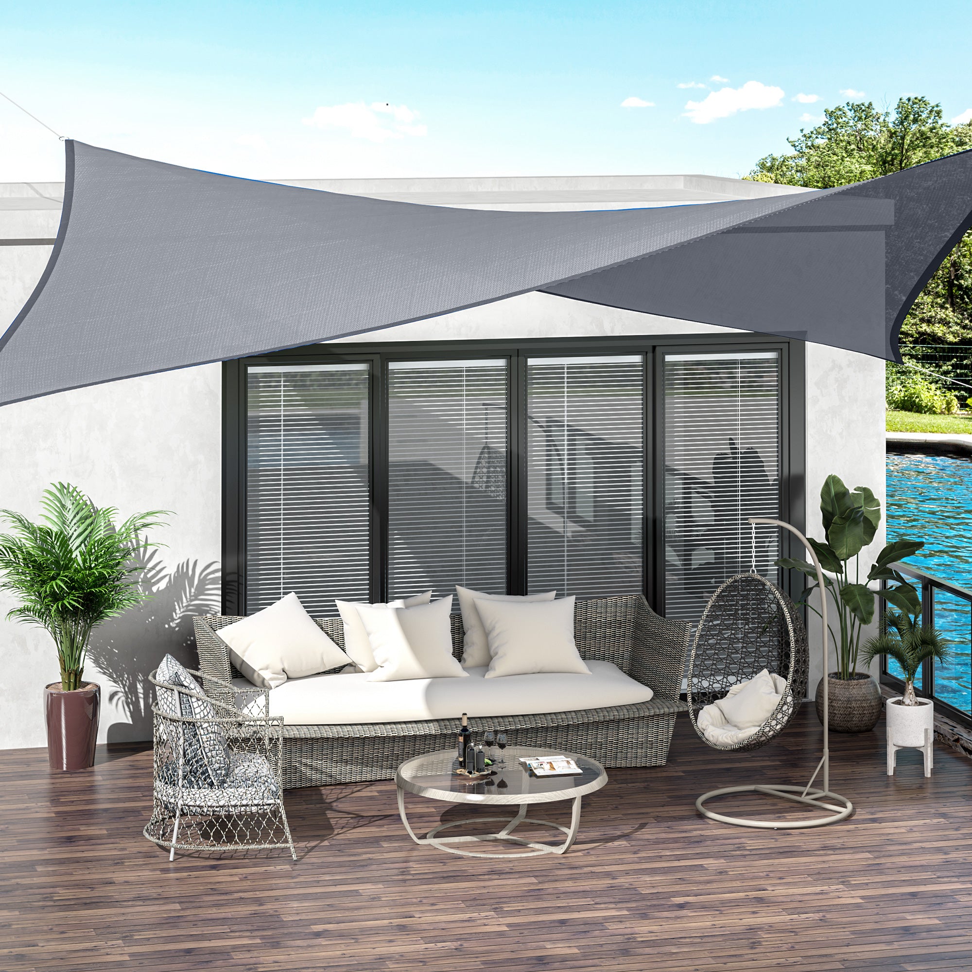 Vela de Sombra Retangular 4x6 m Cinzenta em HDPE com Anéis de Aço Inoxidável