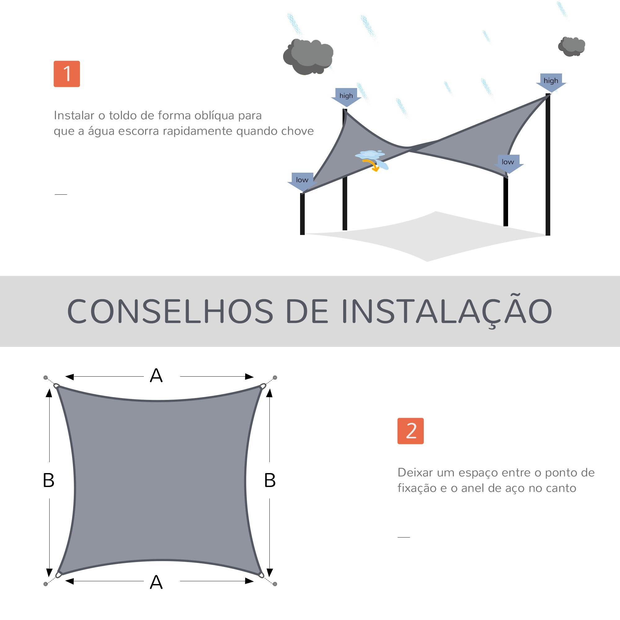 Vela de Sombra Retangular 4x6 m Cinzenta em HDPE com Anéis de Aço Inoxidável