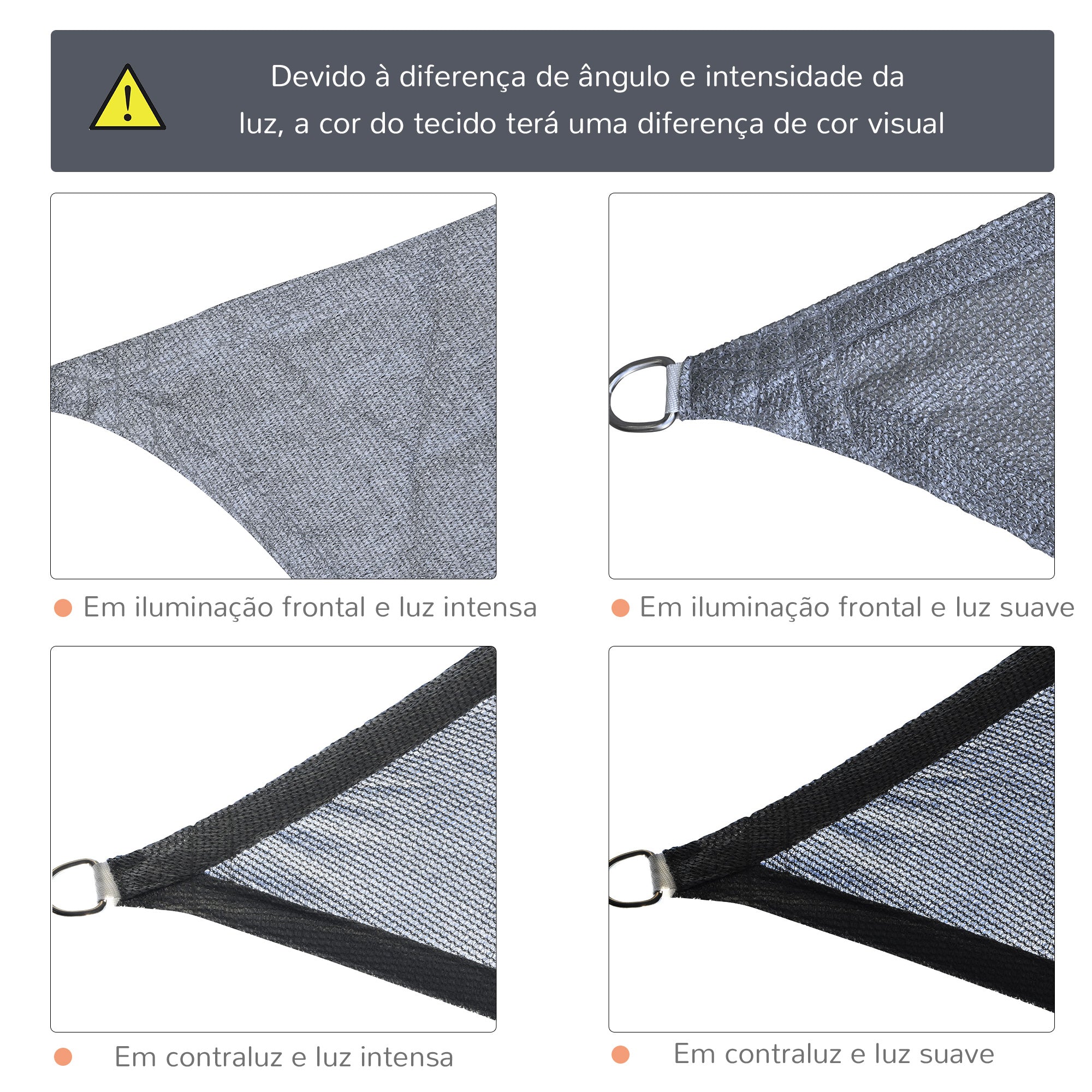 Vela de Sombra Retangular 4x6 m Cinzenta em HDPE com Anéis de Aço Inoxidável