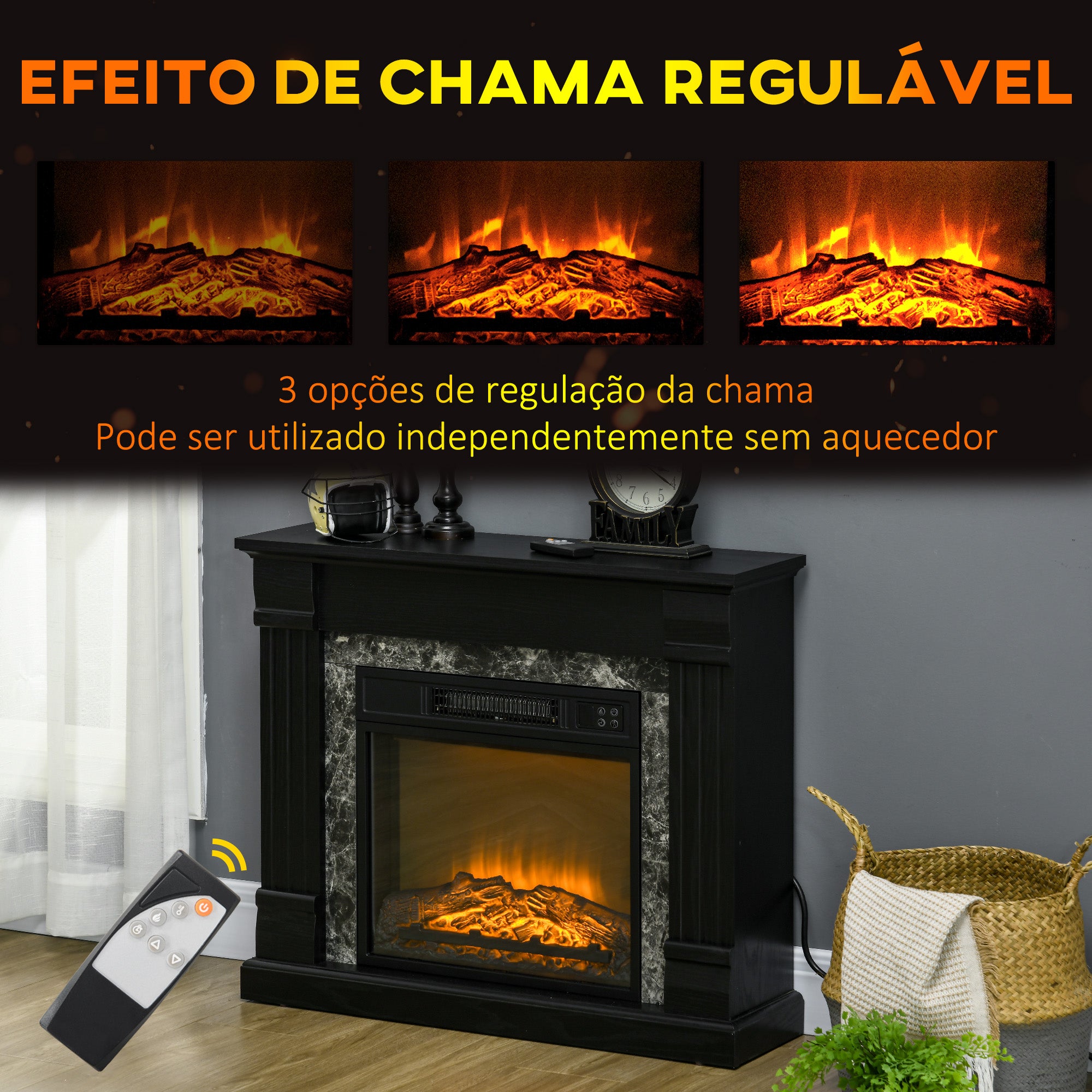 Lareira Elétrica – 80x21,6x67,8 cm – Preto – Metal, ABS e Aglomerado
