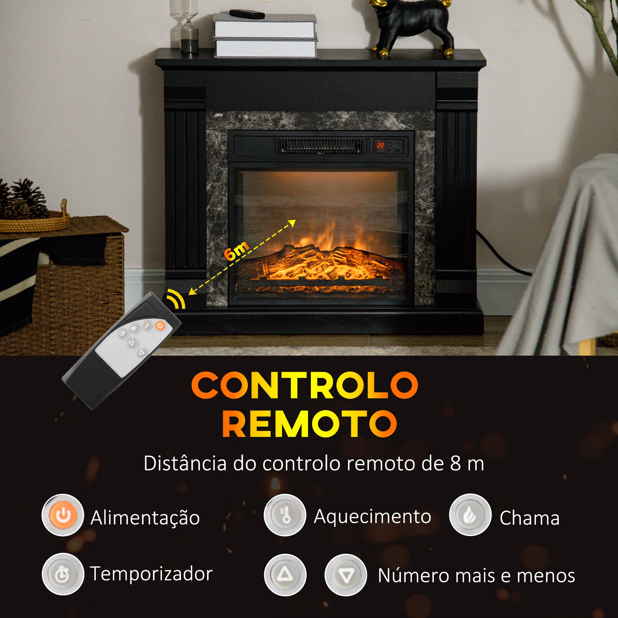 Lareira Elétrica – 80x21,6x67,8 cm – Preto – Metal, ABS e Aglomerado