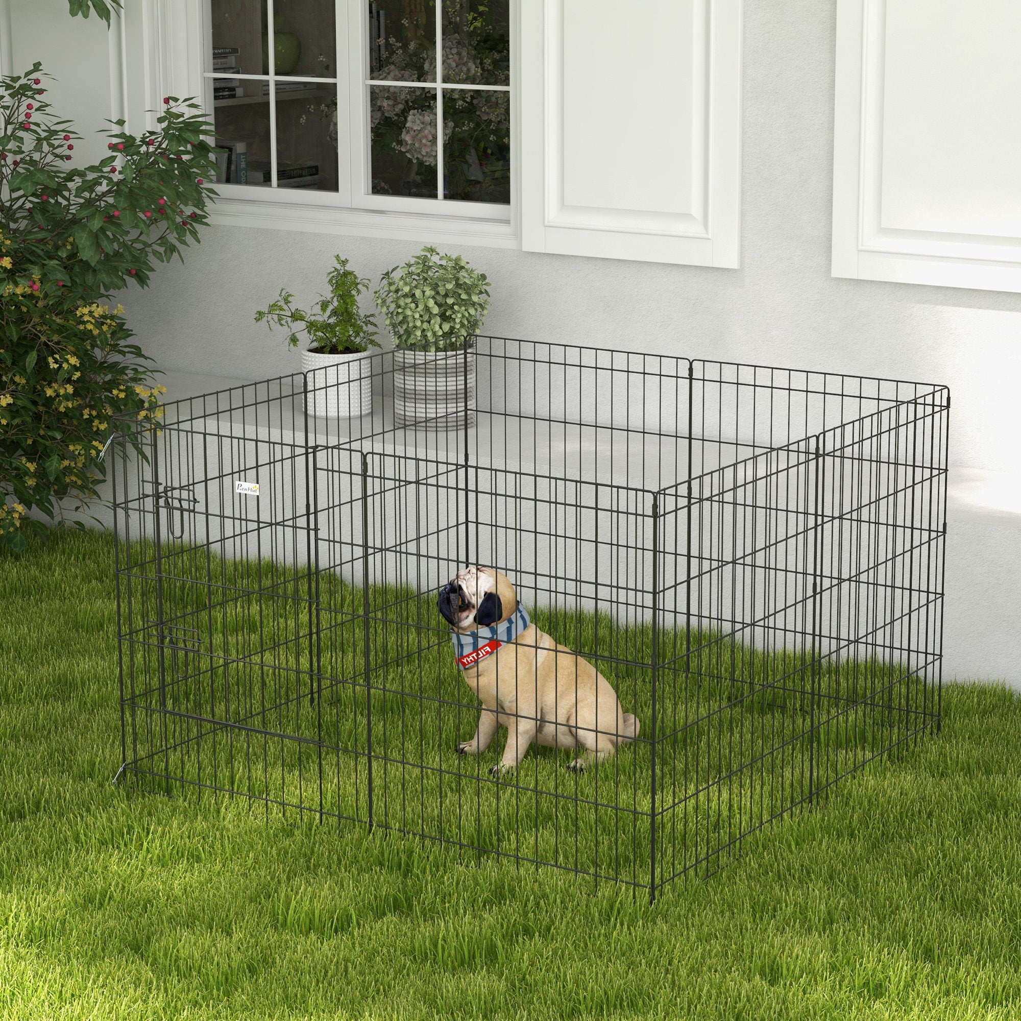 Parque para Cães 8 Painéis 76x61cm Preto - Espaço para Brincar e Descansar com Segurança