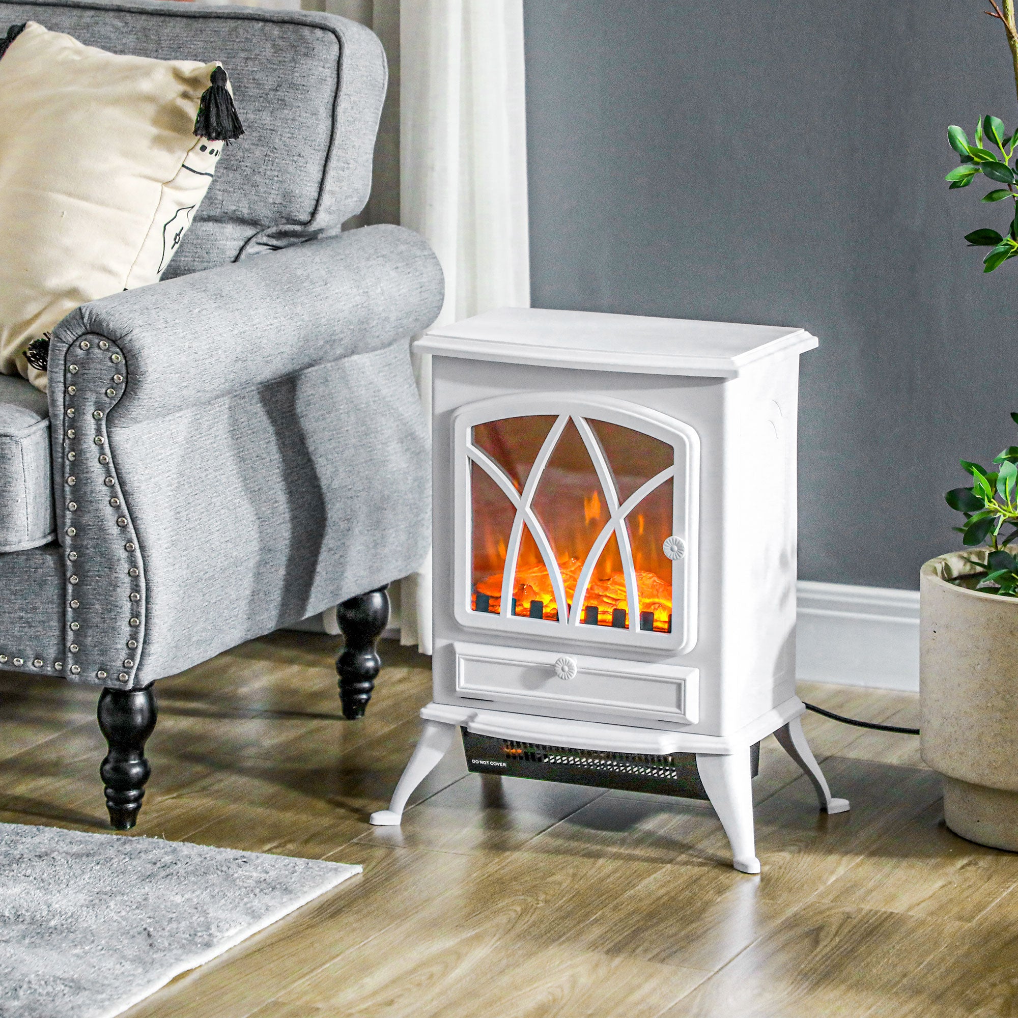Lareira Elétrica Efeito de Chama Realista 45x28,5x54 cm Branco