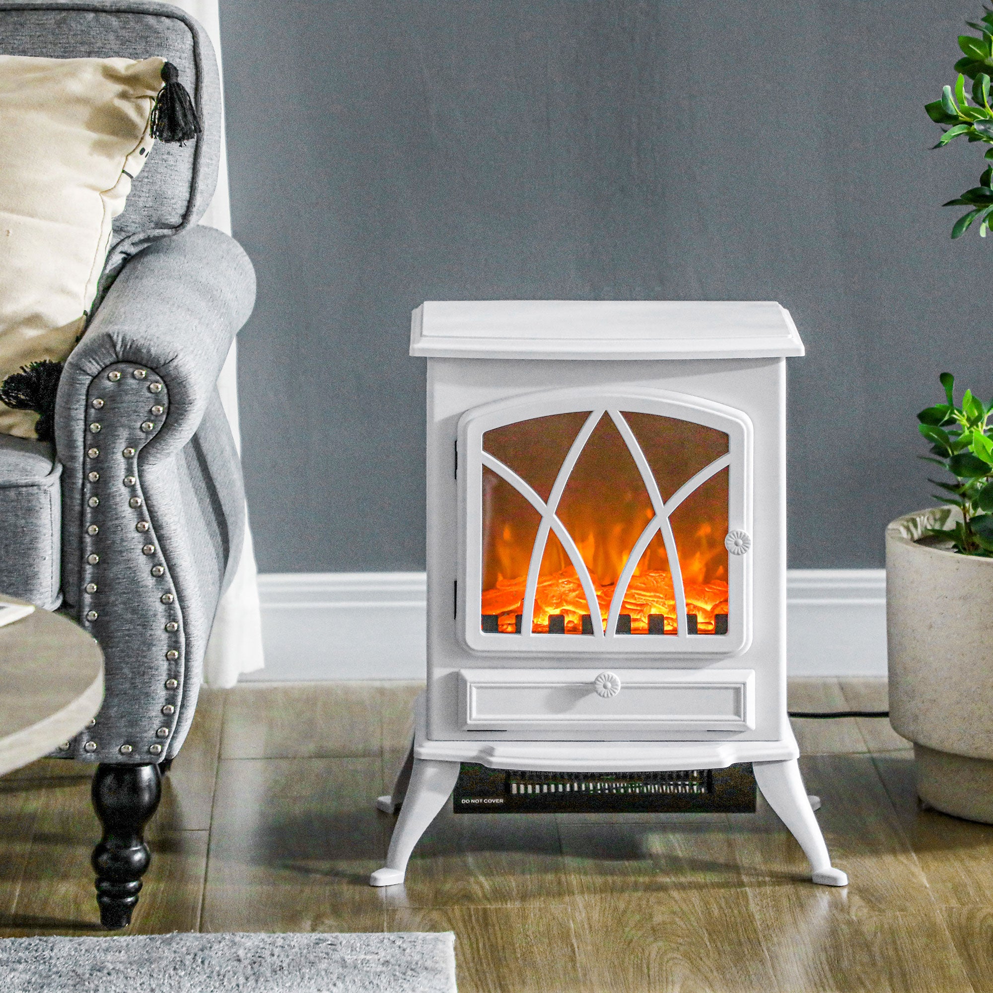 Lareira Elétrica Efeito de Chama Realista 45x28,5x54 cm Branco