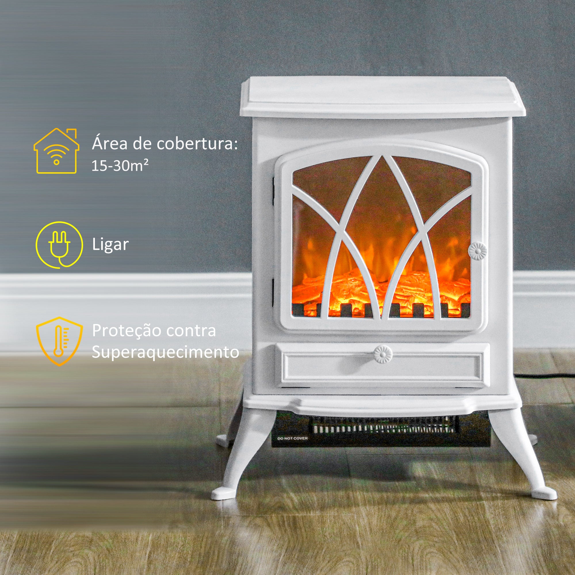 Lareira Elétrica Efeito de Chama Realista 45x28,5x54 cm Branco