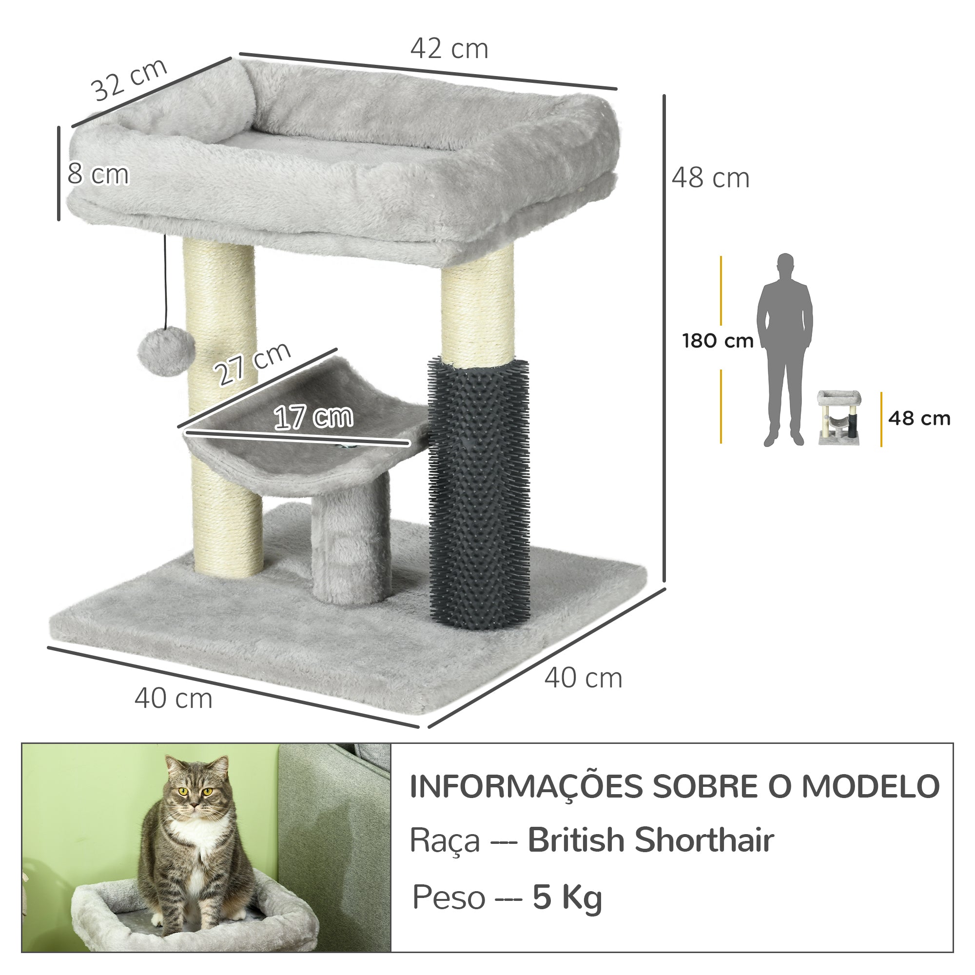 Arranhador para Gatos - Cinzento, 40x40x48 cm