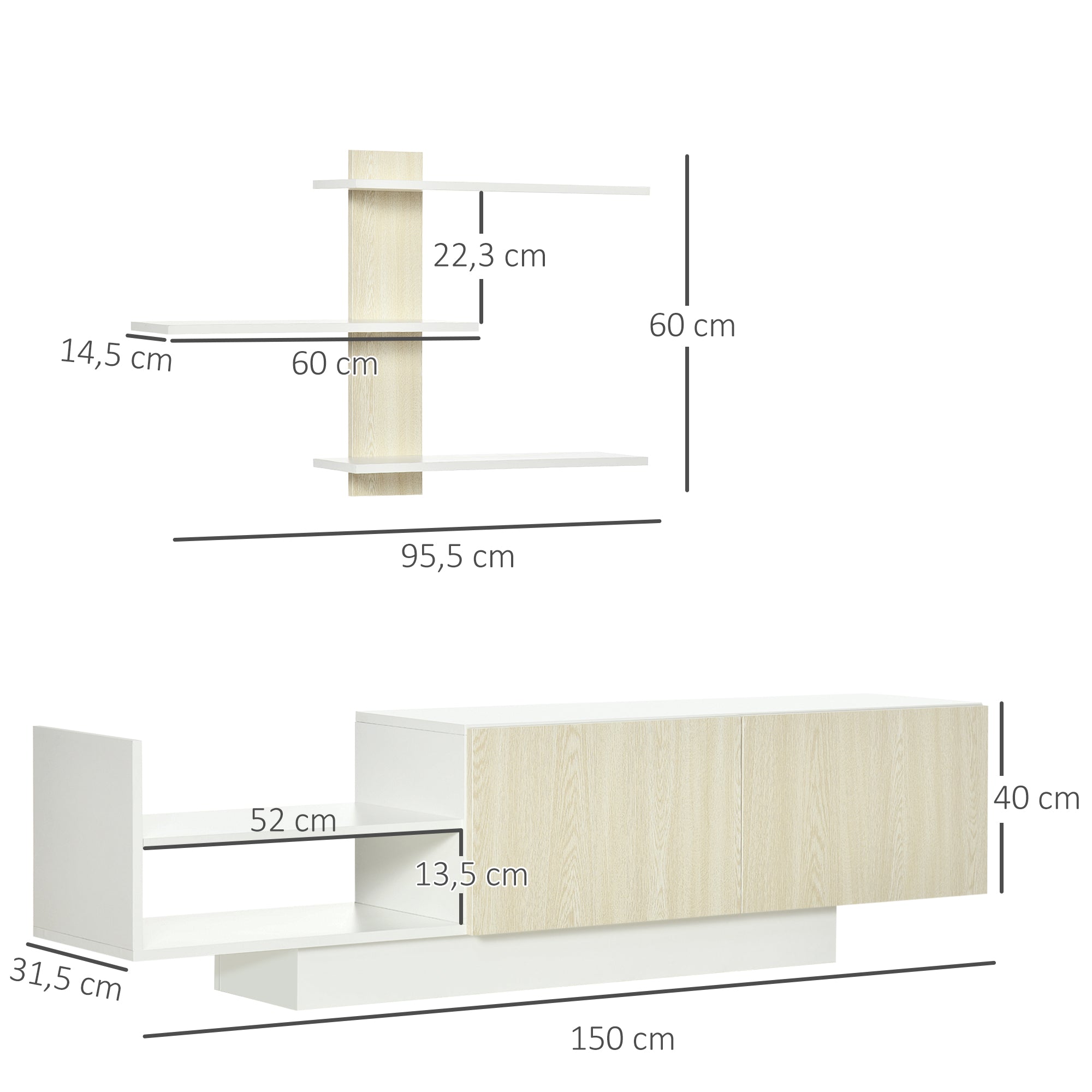 Móvel de TV Moderno 150x31.5x40cm - Branco e Madeira