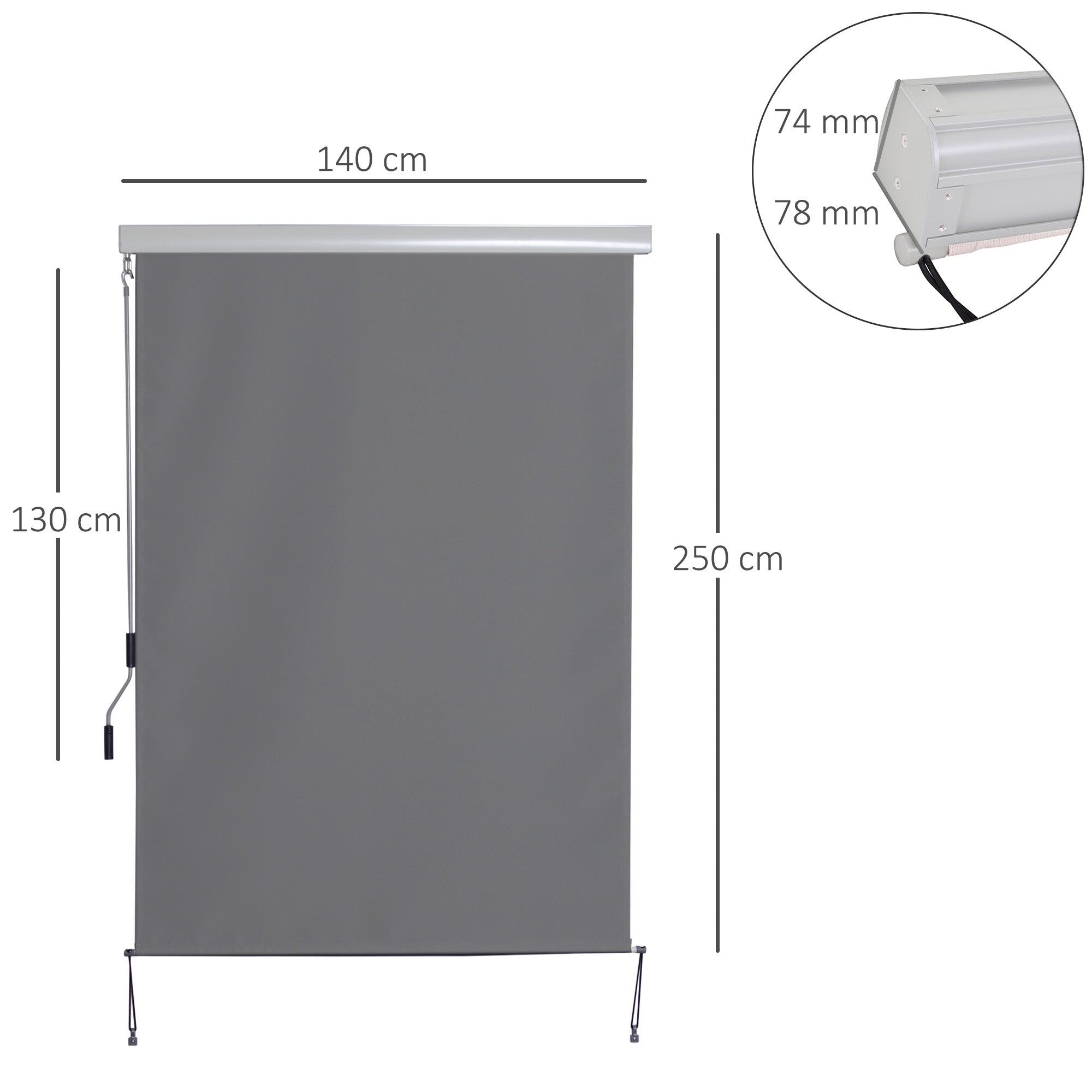 Toldo Vertical Enrolável Proteção UV 140x250 cm - Cinza Escuro